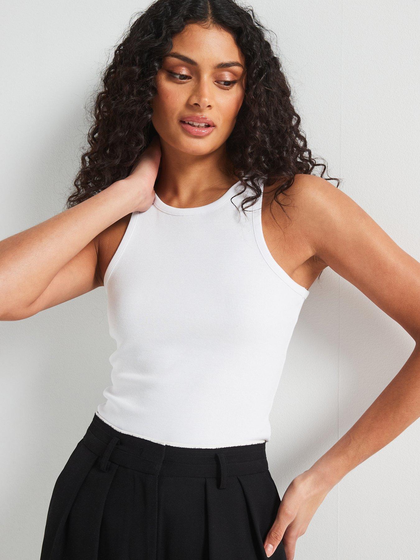 V by Very Ribbed Racer Vest - White