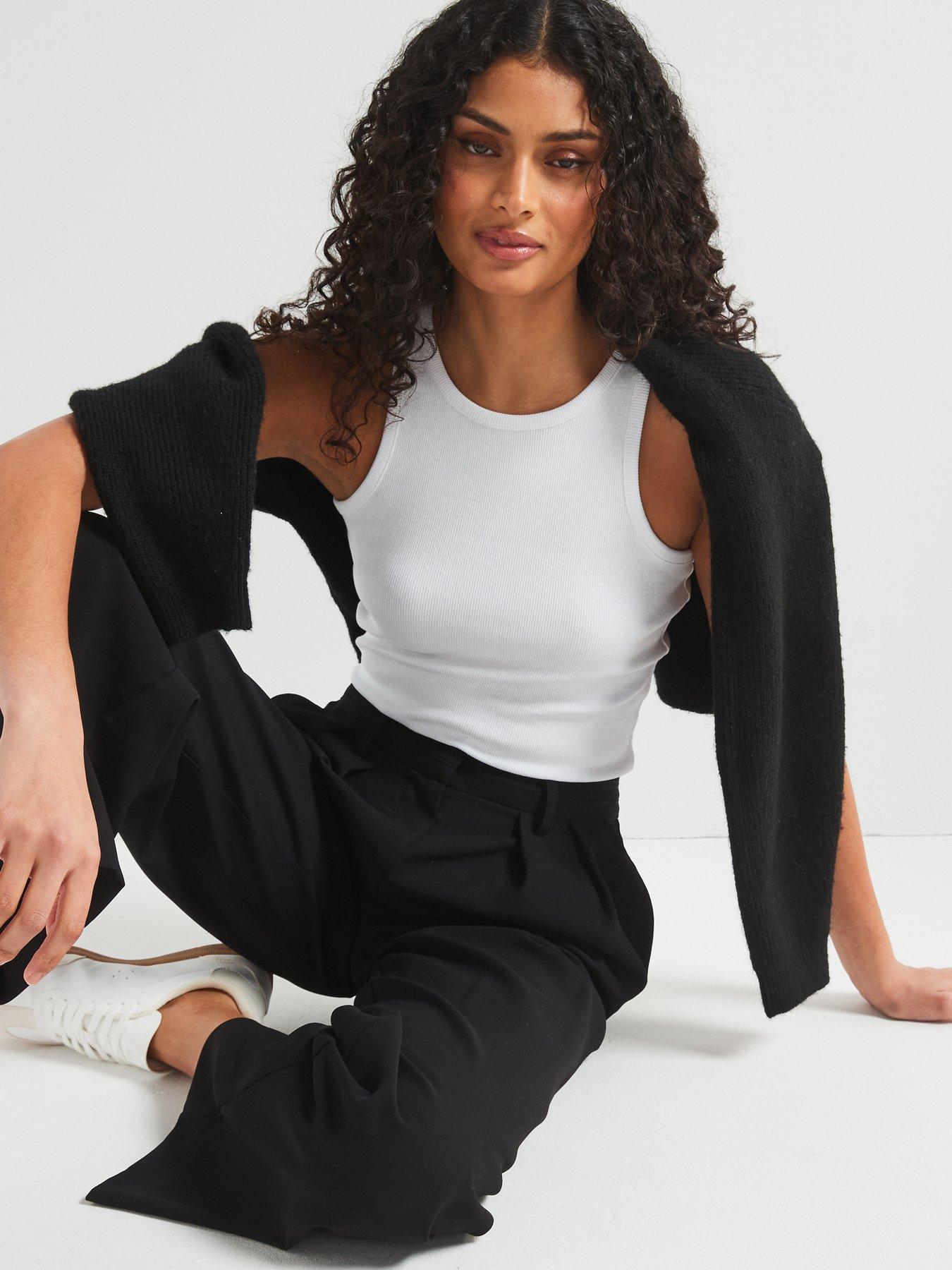 image of v-by-very-ribbed-racer-vest-white