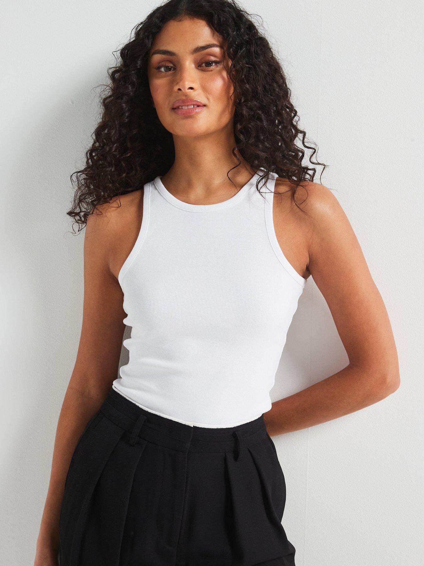  image of v-by-very-ribbed-racer-vest-white
