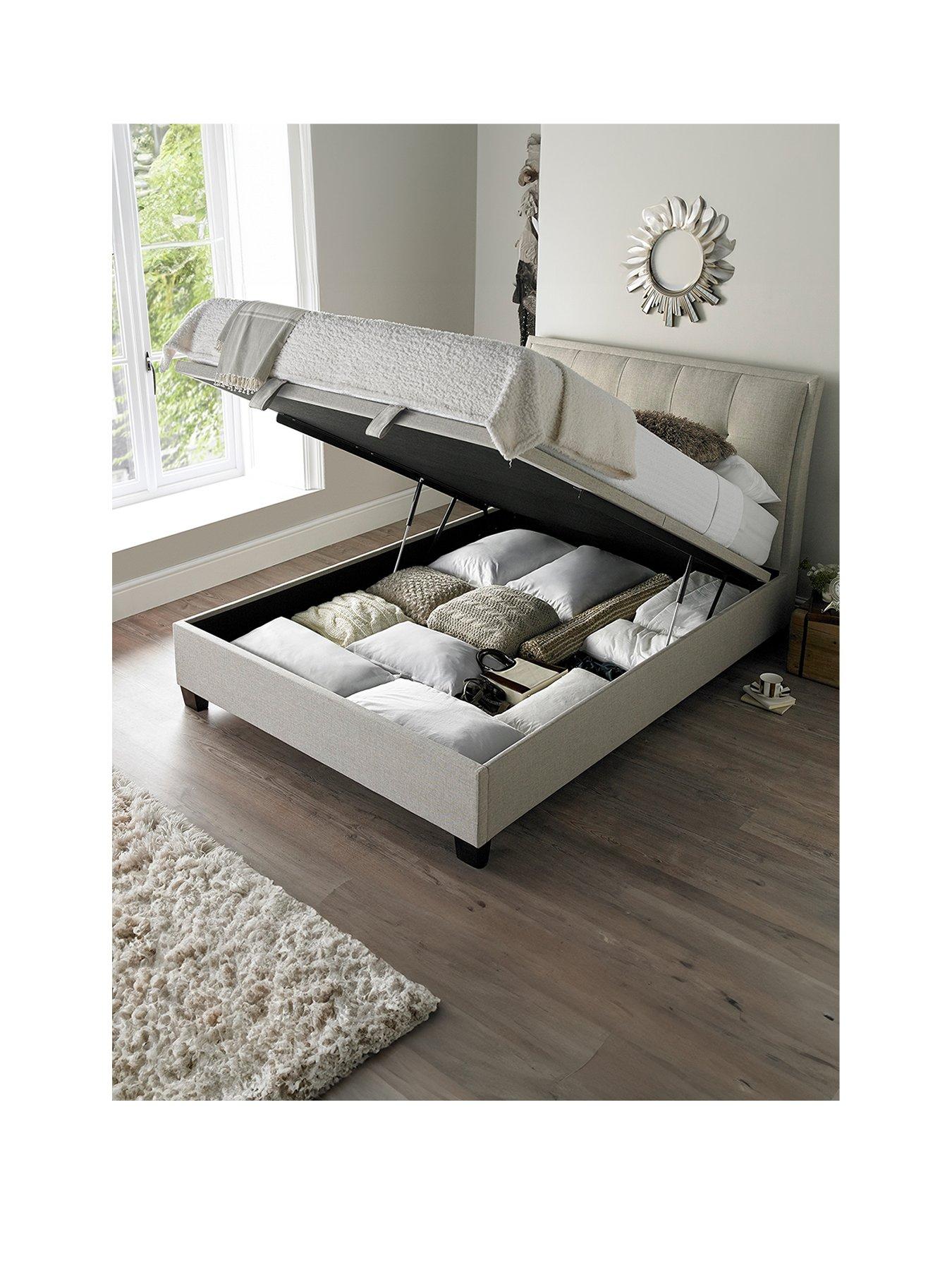  image of very-home-livingstone-fabric-ottoman-storage-bed-frame-with-airsprungnbspmattress-options-buy-and-save-slate-oatmeal