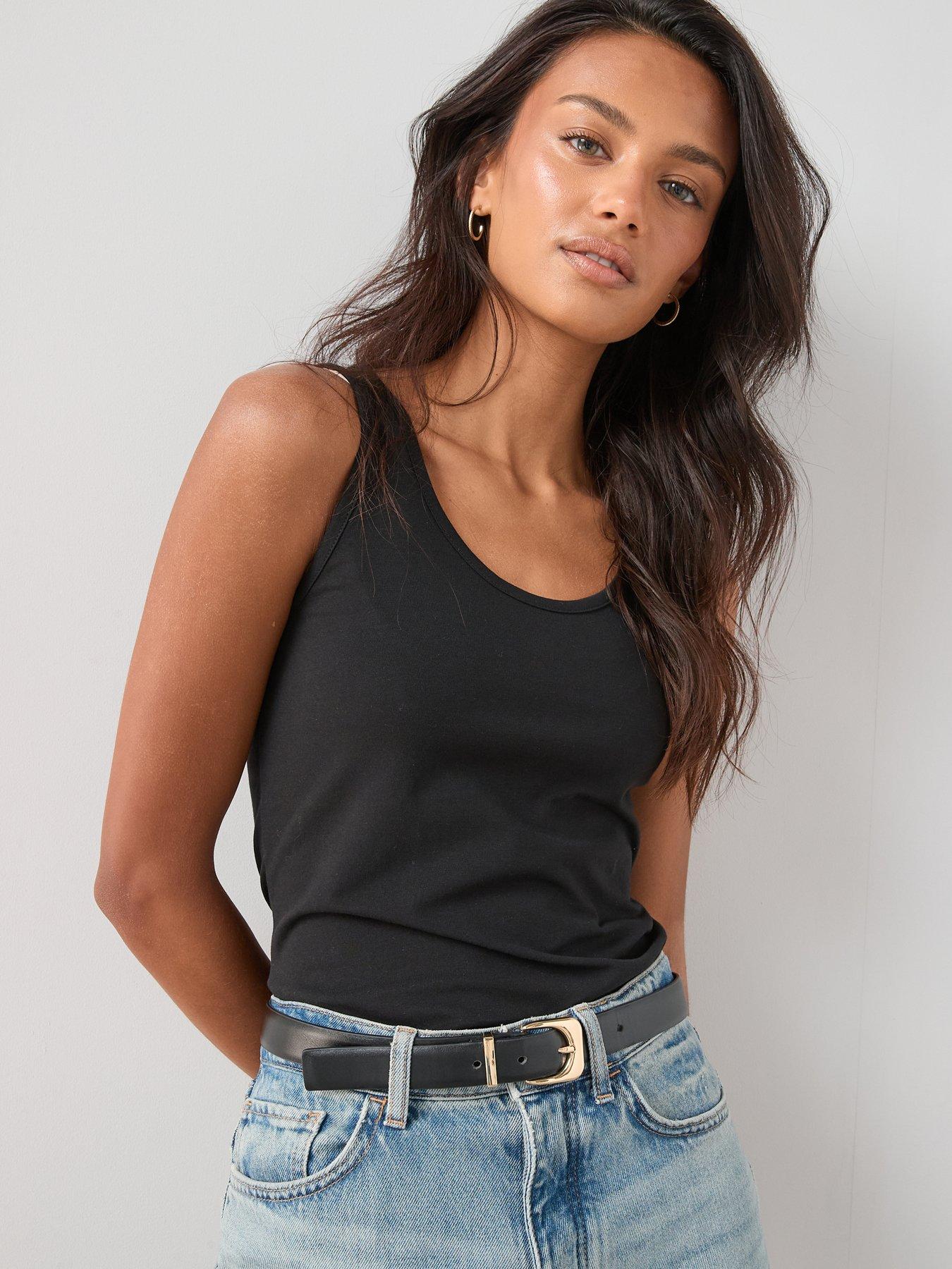 Image 7 of 7 of The Very Collection Womens 2 Pack Scoop Neck Stretch Vests - Black