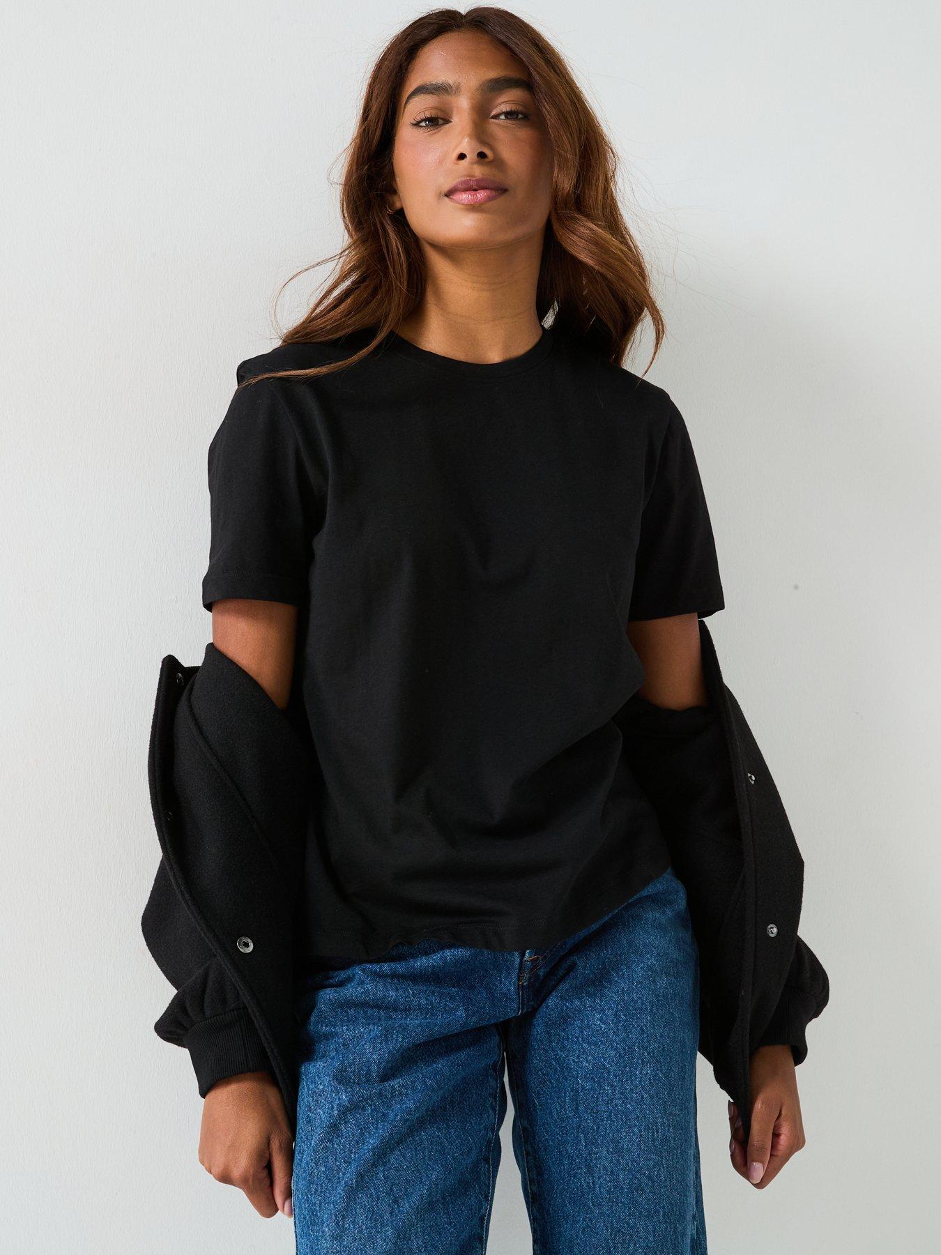  image of v-by-very-the-essential-crew-neck-t-shirt-black