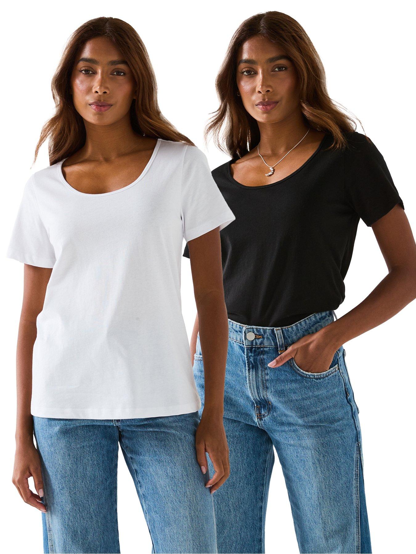  image of v-by-very-2-pack-essential-scoop-neck-t-shirt-black