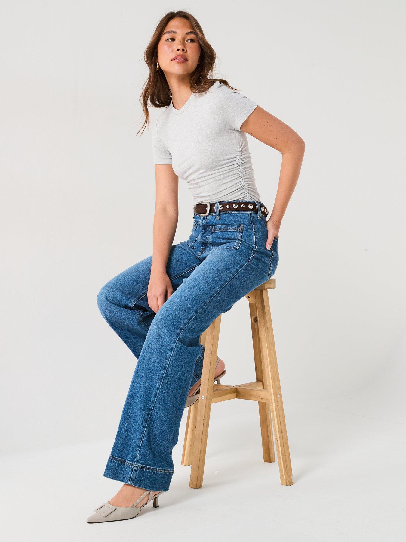  image of v-by-very-ruched-side-t-shirt-grey