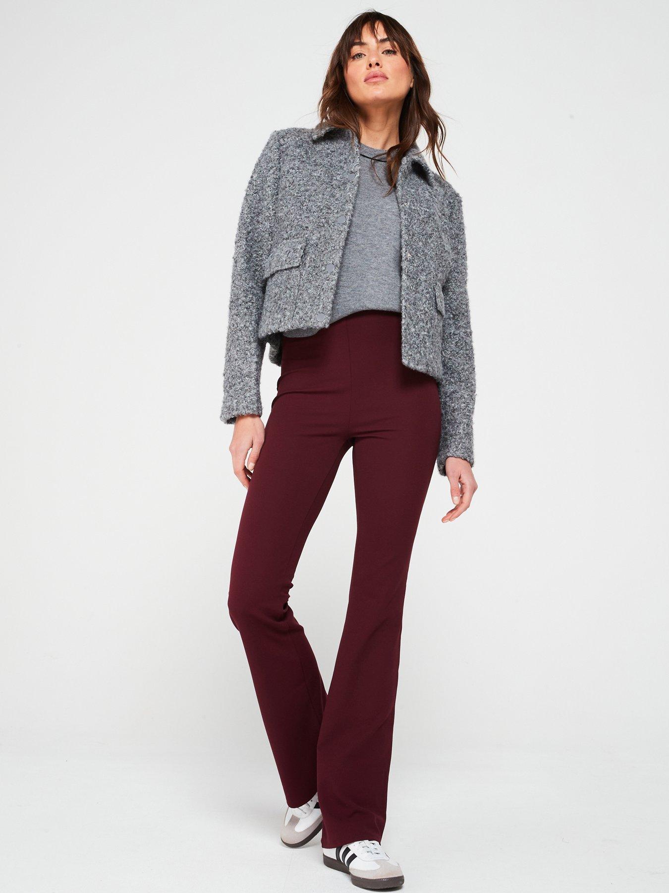 undefined High Waisted Kickflare Trousers - Burgundy