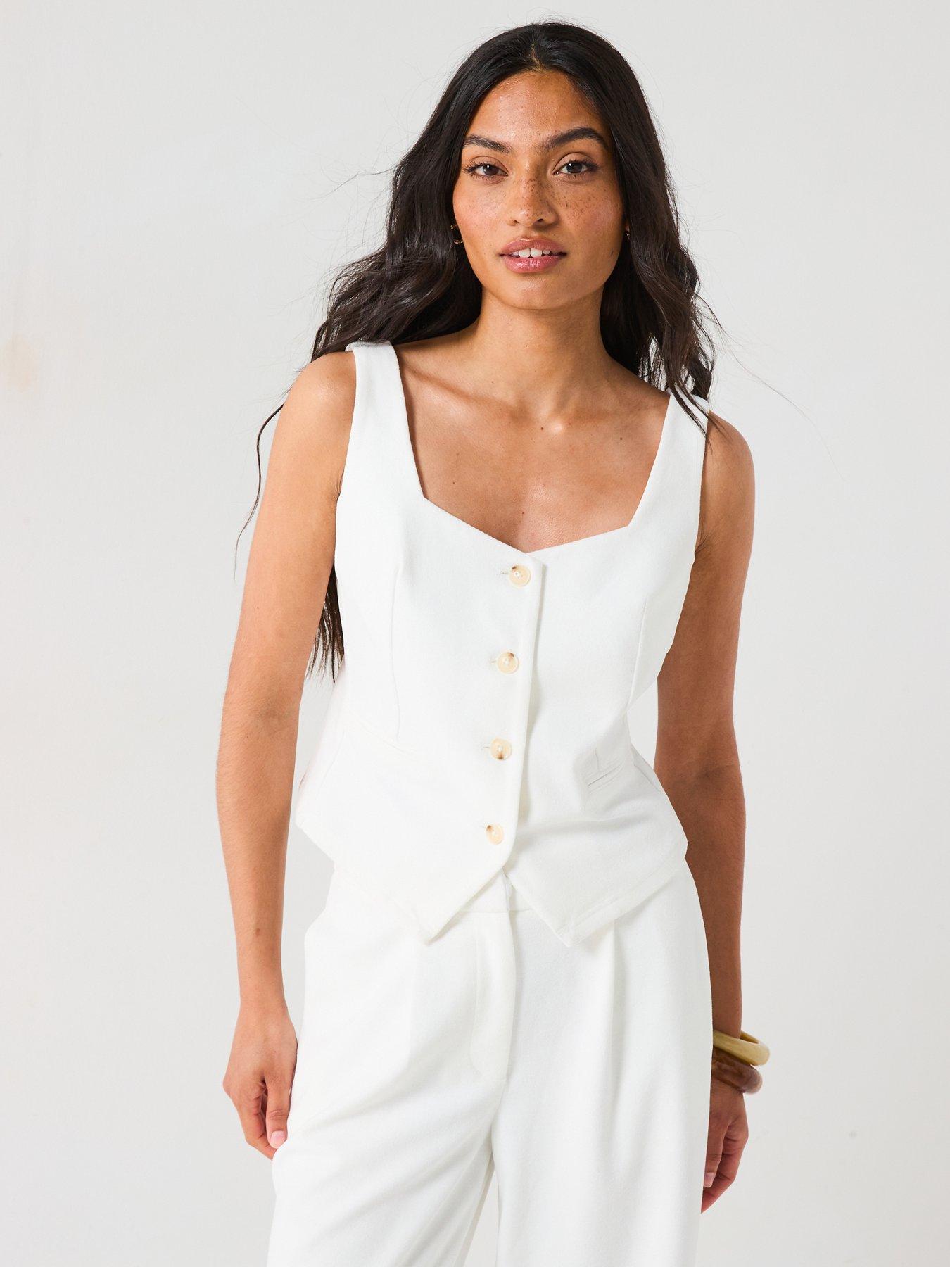 undefined Longline Waistcoat Top Co-Ord - White