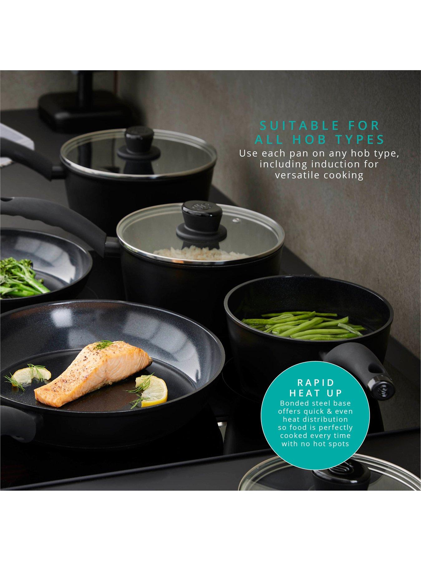  image of swan-stealth-5-piece-cookware-set-with-superior-ceramic-coating-182022cm-saucepans-with-tempered-glass-lids-2024cm-frying-pans-induction-compatible-black