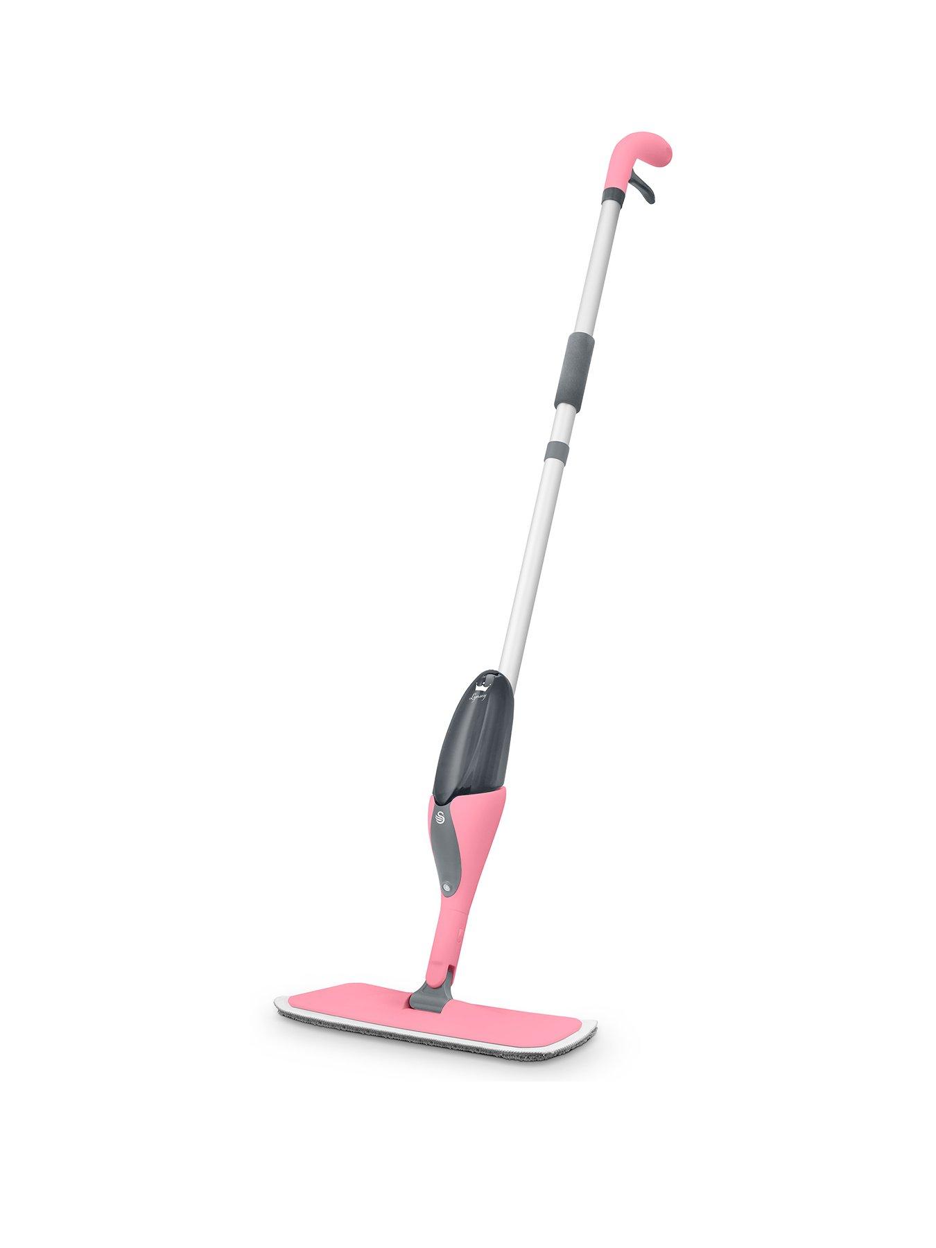 swan-lynsey-tvs-queen-of-clean-spray-mop-with-wet-mopping-pad-dry-dusting-pad-soft-abrasive-pad-cleaning-tool-and-500ml-anti-leak-bottle-pinkgrey