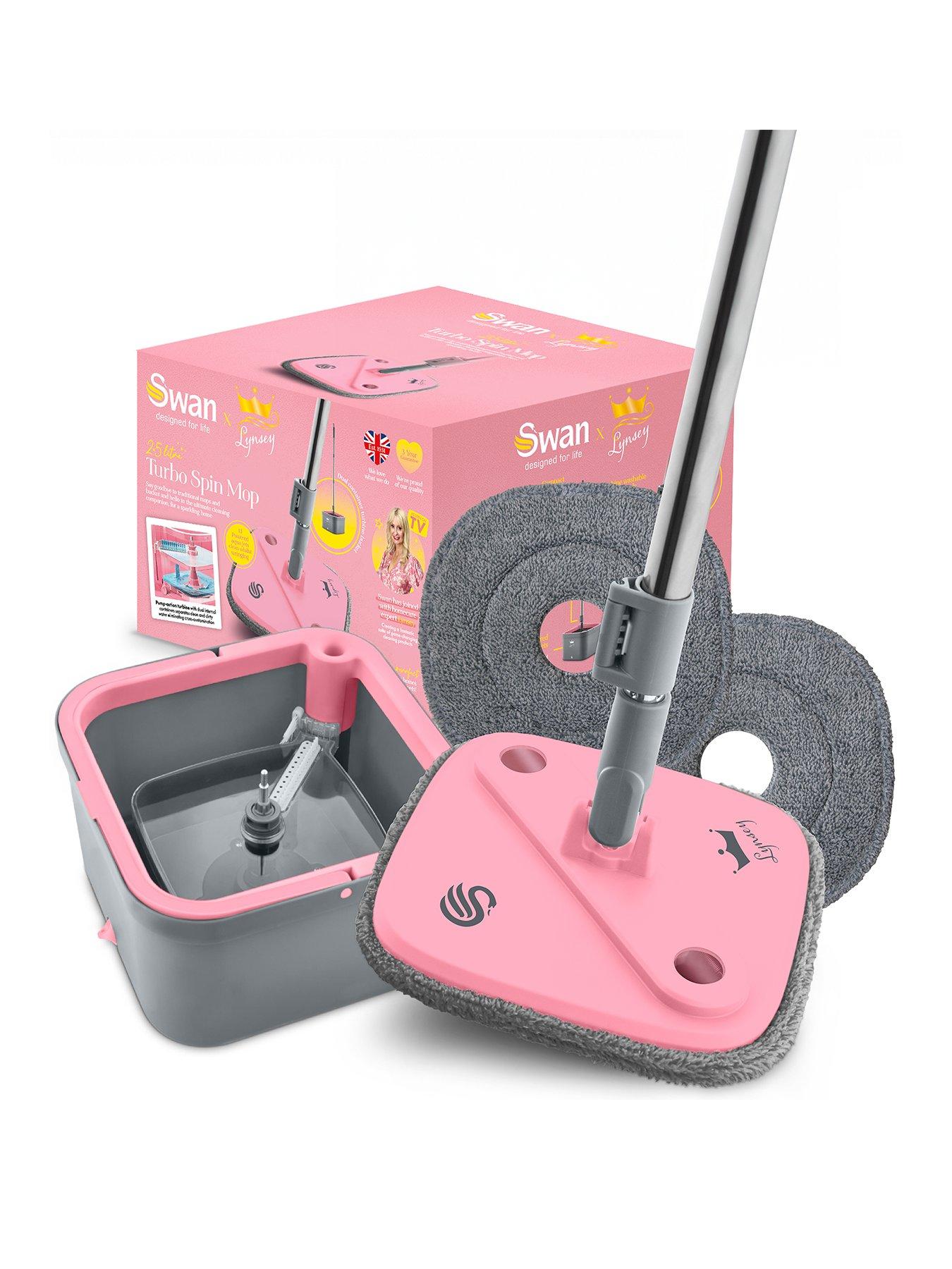 undefined Lynsey TVs Queen of Clean Turbo Spin Mop with Rinse  &  Wring 360° Spin Cycle, Clean Water Tank, Dirty Water Tank, Collapsible Handle, Microfibre Pad and Washable Heads, Pink  &  Grey