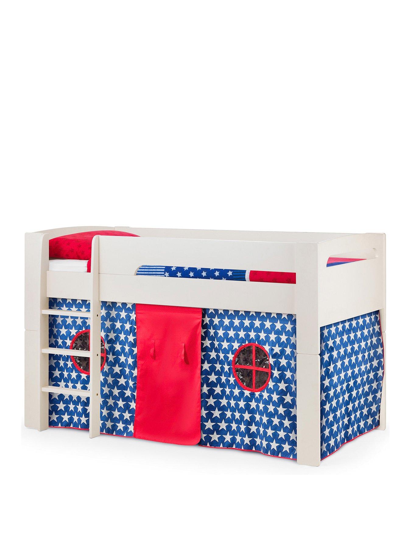  image of julian-bowen-nova-white-midsleeper-bed-with-blue-star-tent