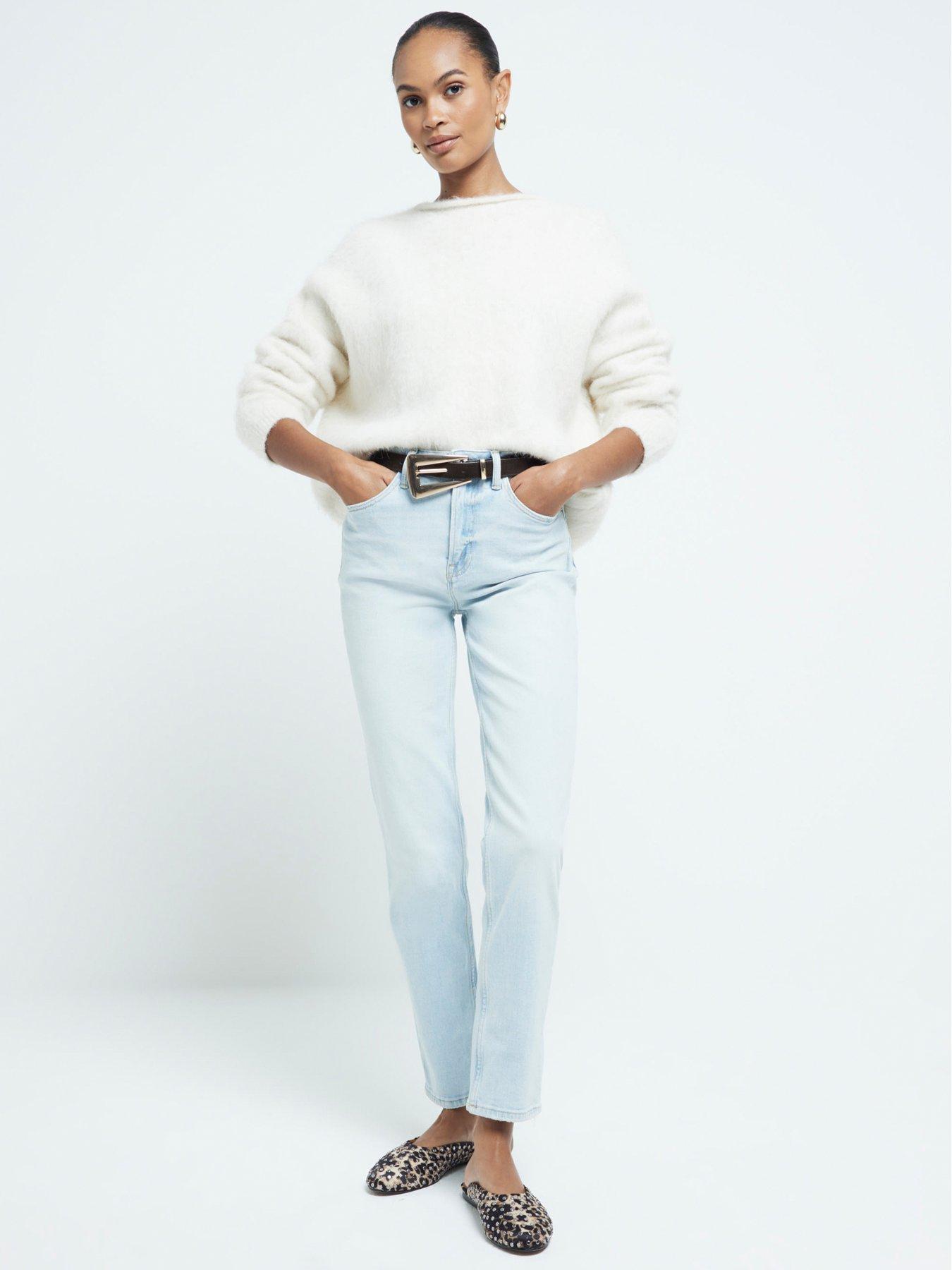 River Island High Waist Slim Straight Jeans - Light Blue