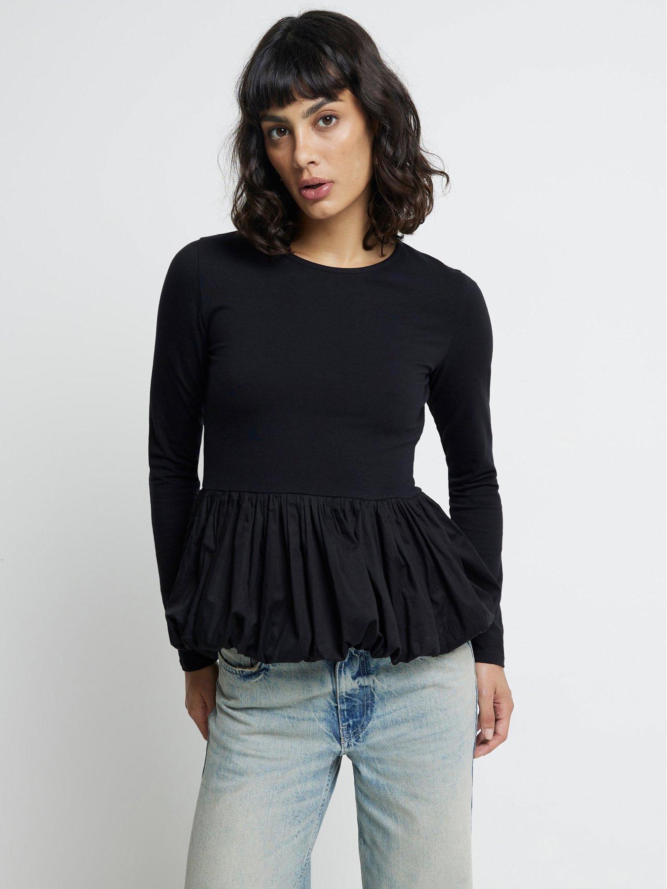 undefined Poplin Puff Ball Top - Black