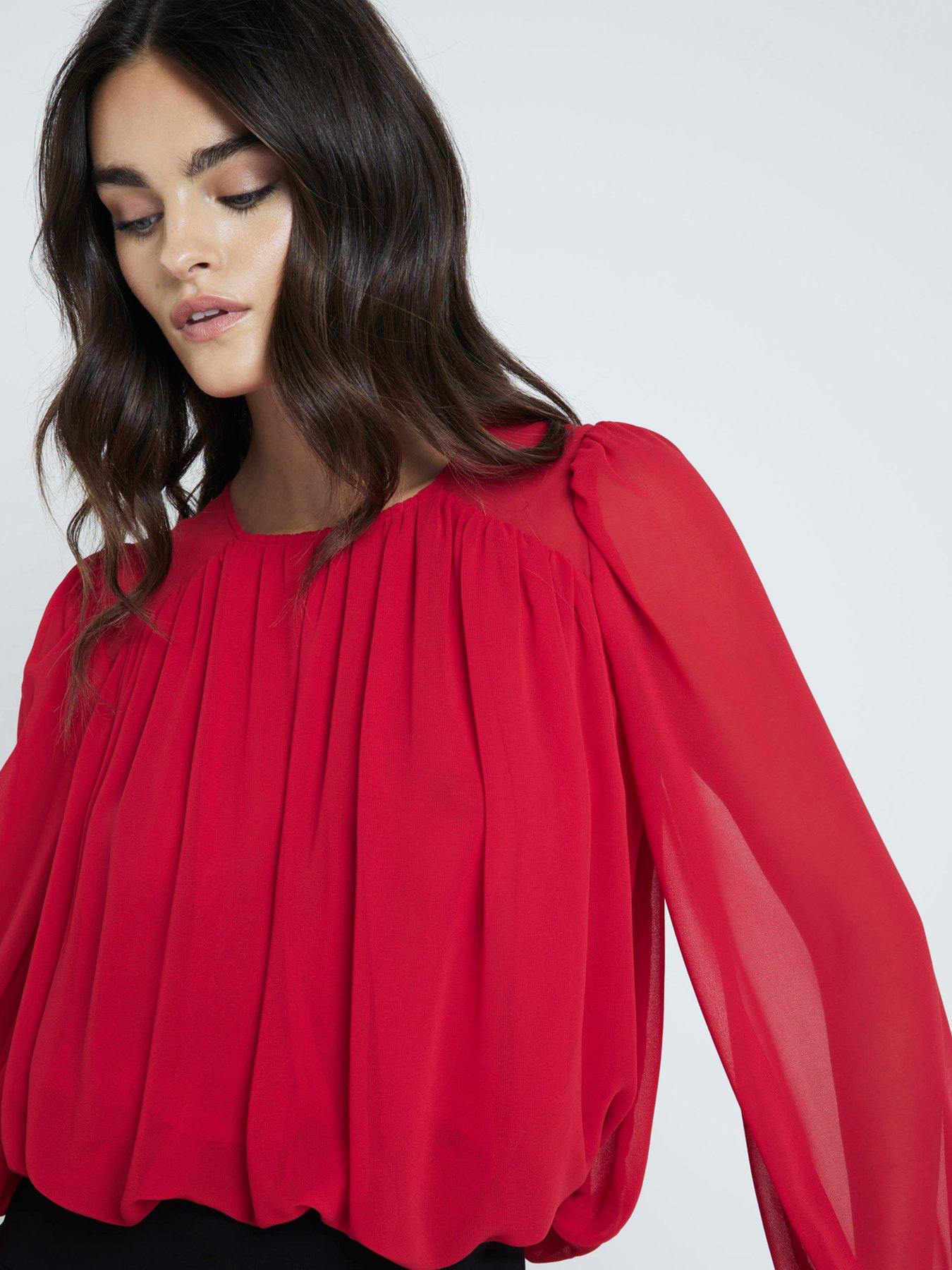  image of river-island-volume-gathered-bubble-blouse-red