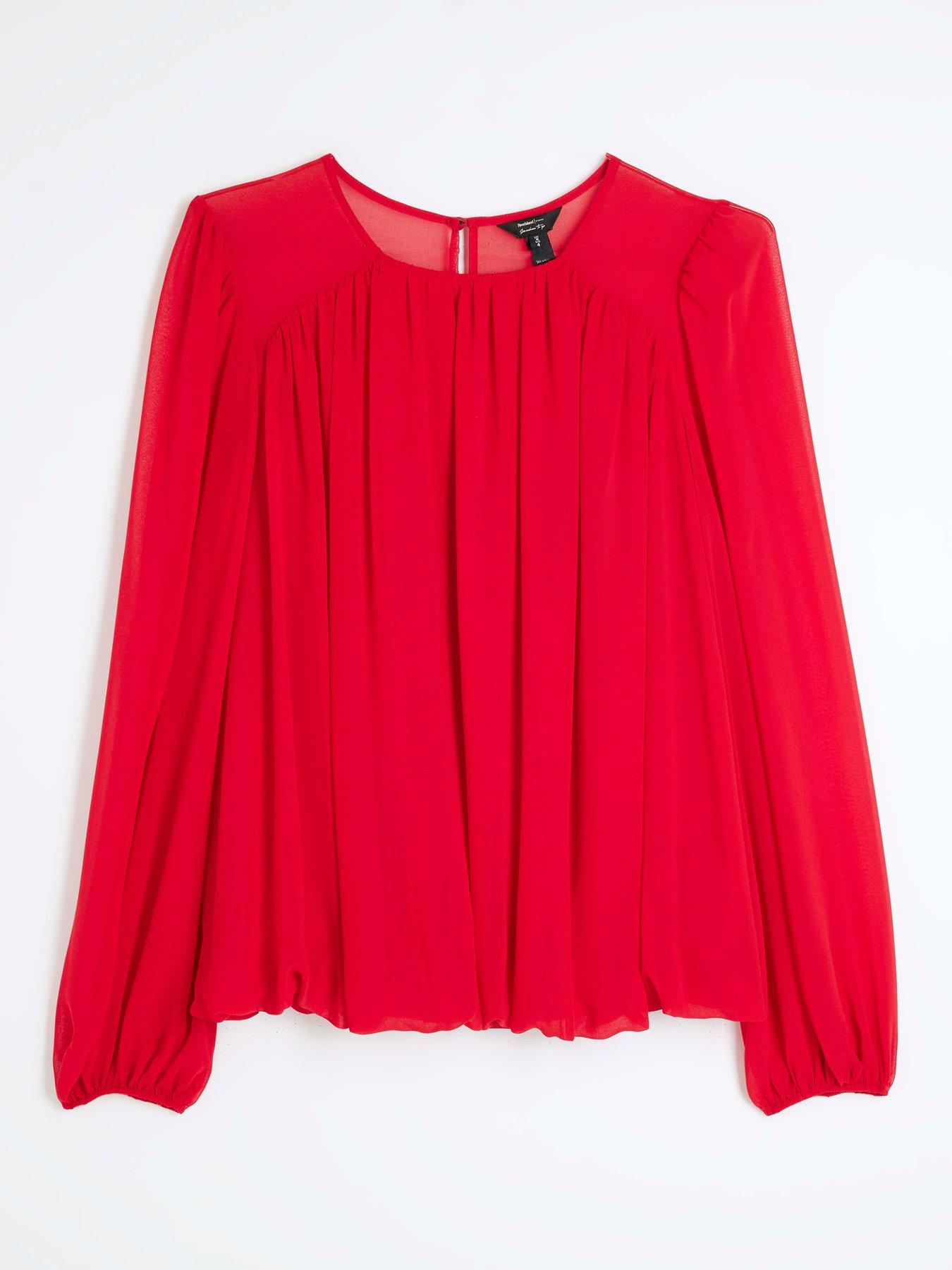  image of river-island-volume-gathered-bubble-blouse-red