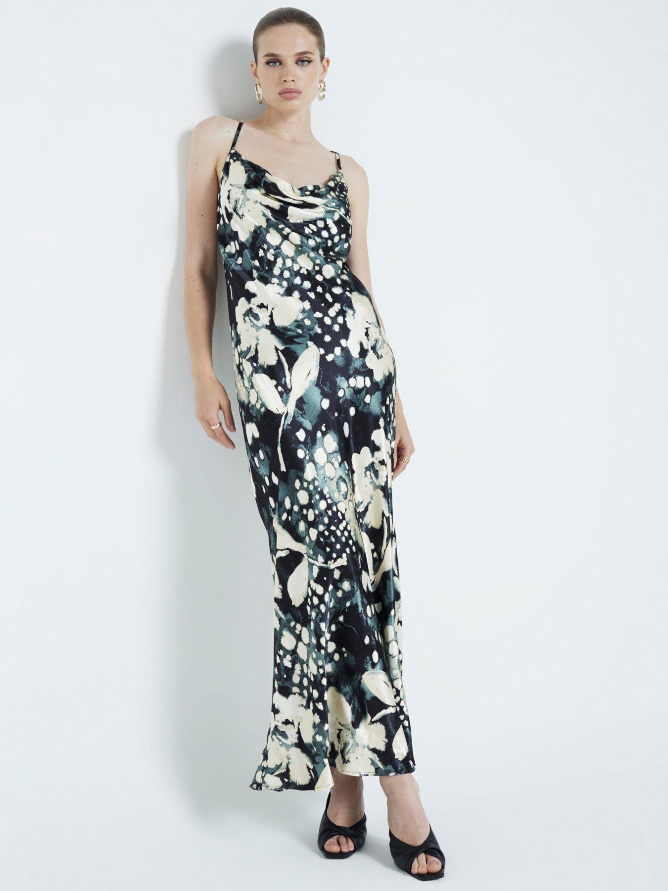 undefined Strappy Printed Cowl Slip Dress - Light Grey