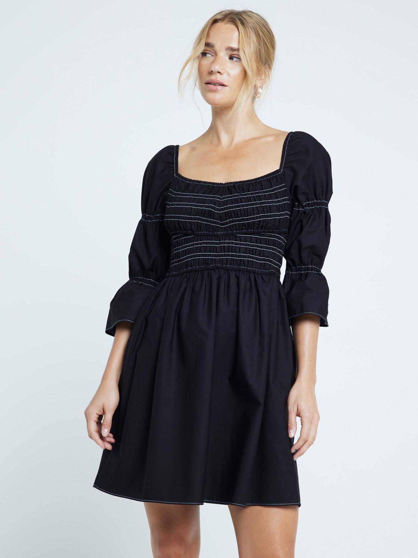 undefined Shirred Mini Dress - Black