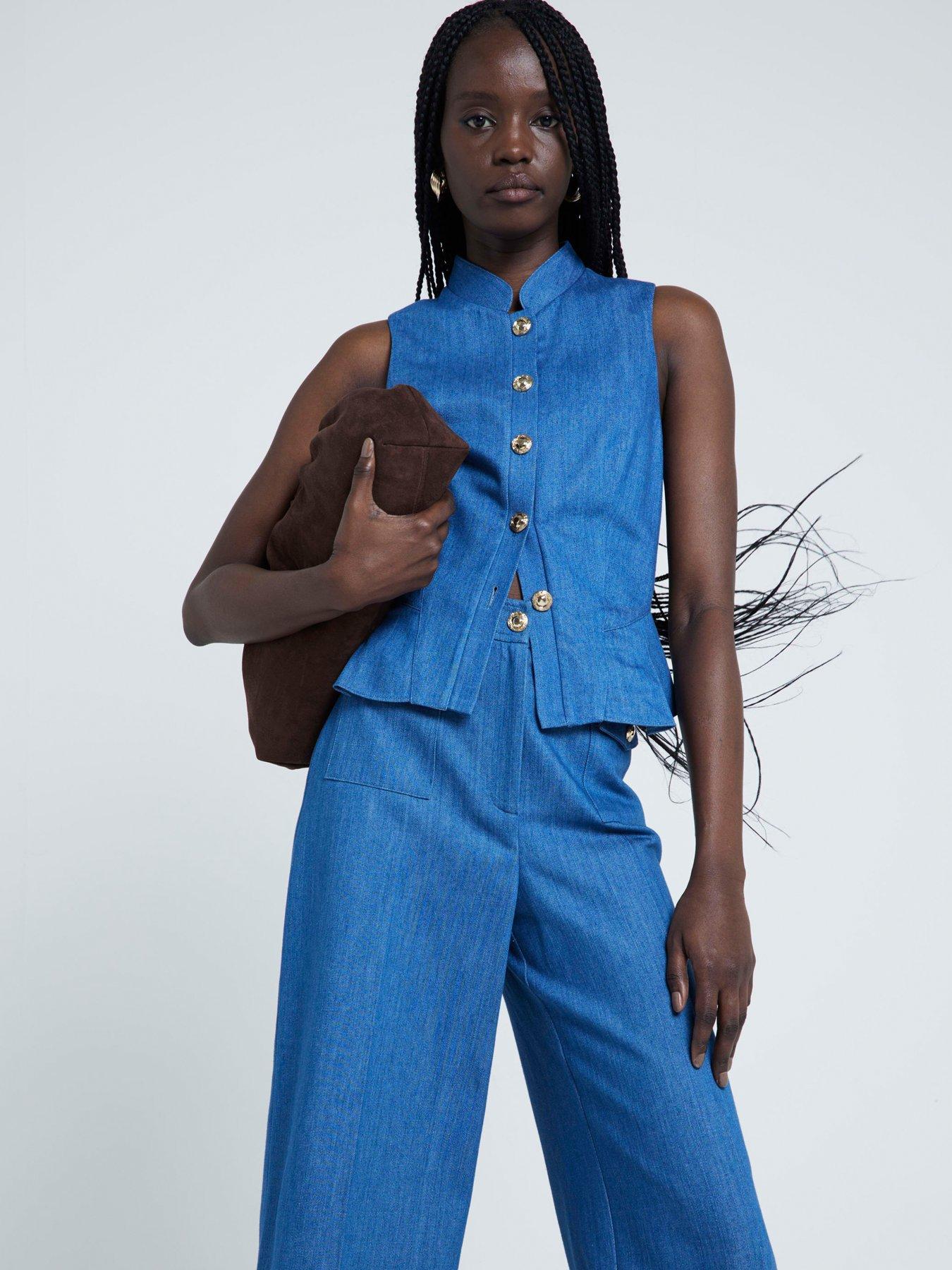 River Island Denim Tie Back Waistcoat - Denim