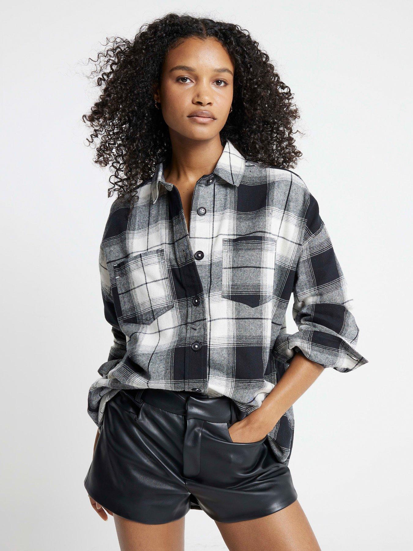 undefined Check Longline Shirt - Black