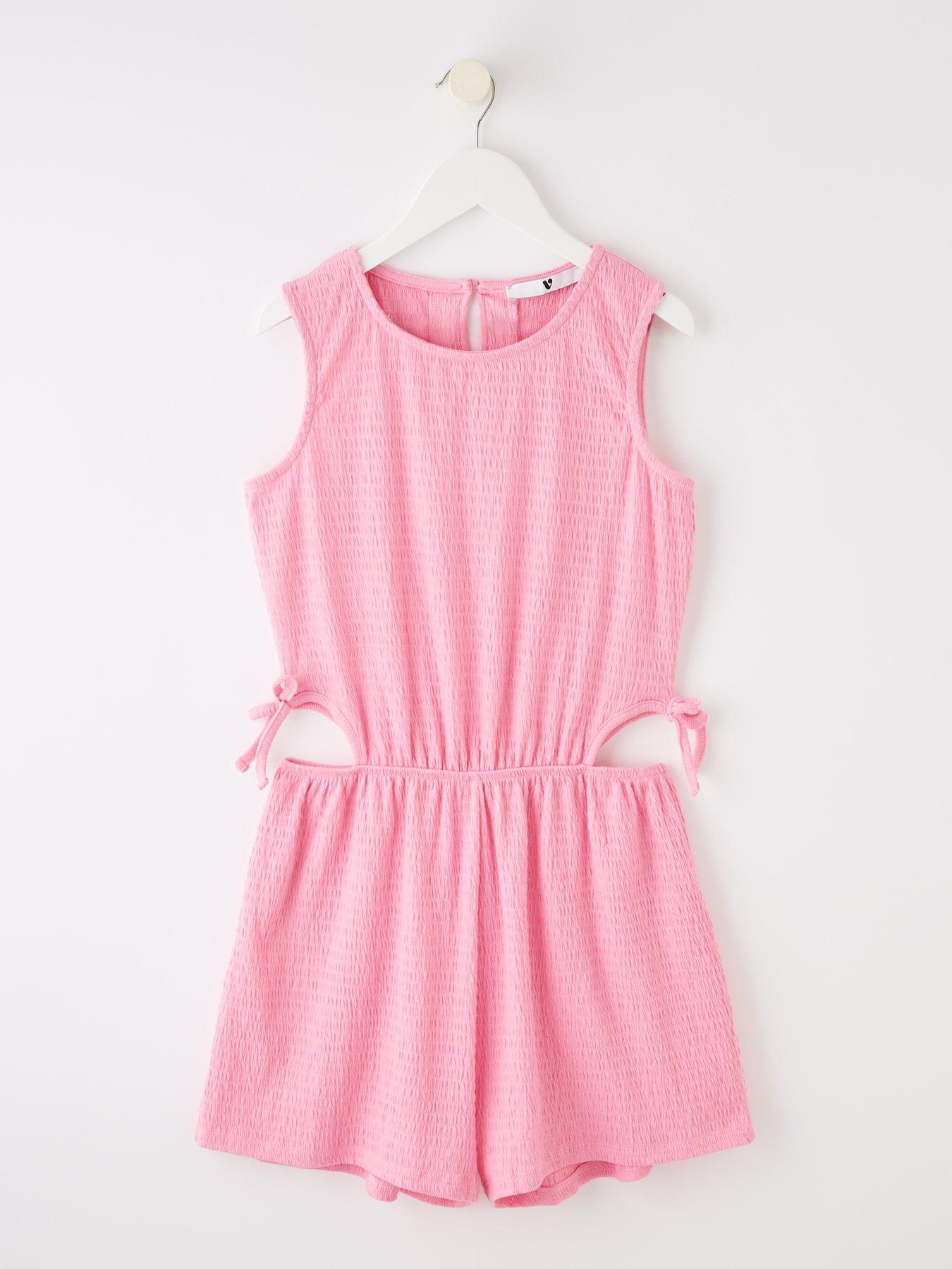 V by Very Girls Textured Cut Out Playsuit - Pink