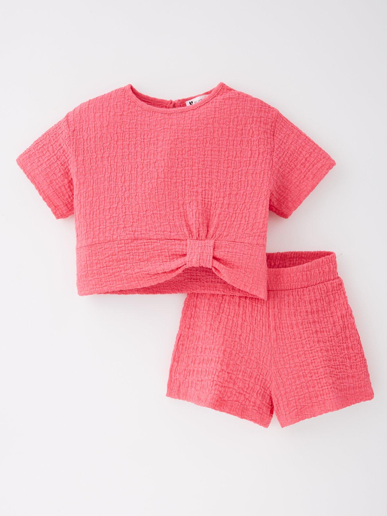 Mini V by Very Girls Texture Top And Short Co-Ord - Pink