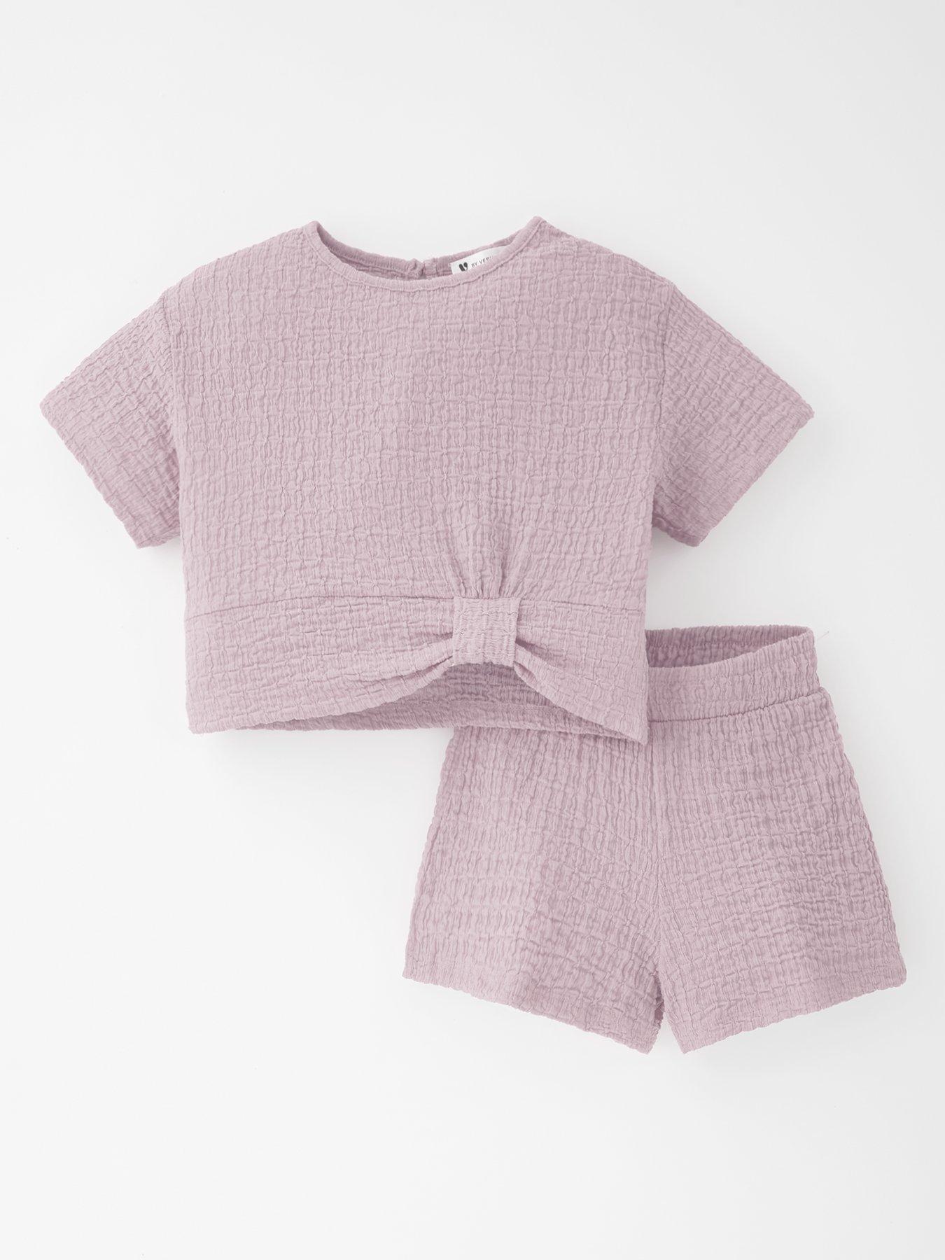 undefined Girls Texture Top And Short Co-Ord - Purple