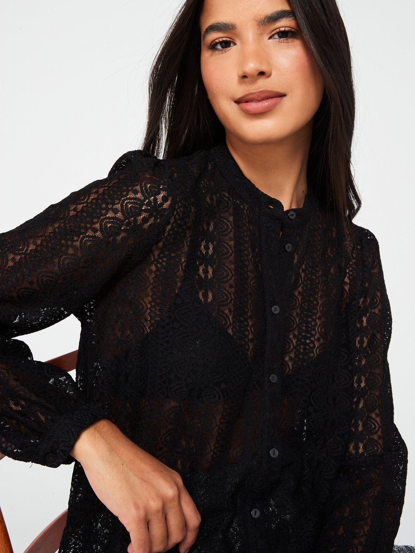 Image 4 of 4 of Vila Lace Long Sleeve Shirt - Black