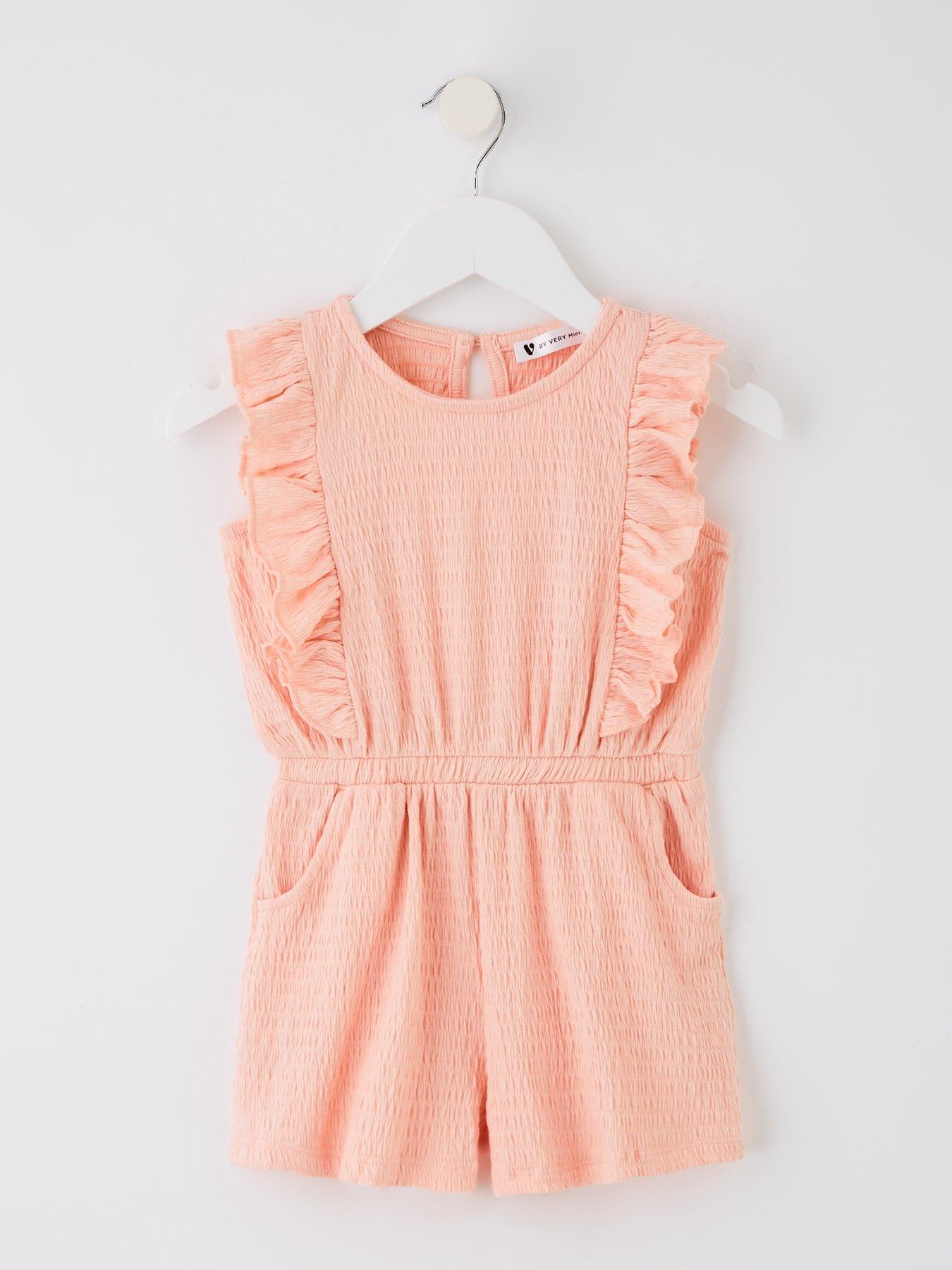 undefined Girls Textured Frill Playsuit - Pink