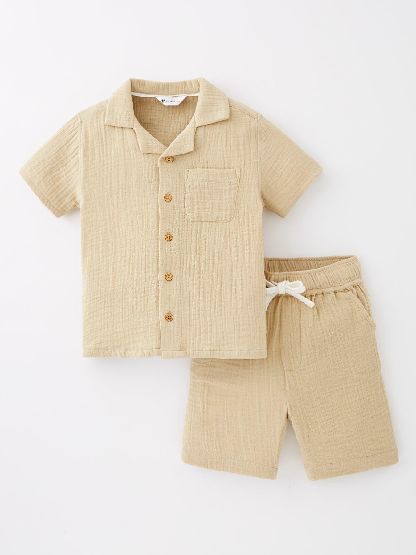 Mini V by Very Boys Double Gauze Shirt And Short Set - Stone