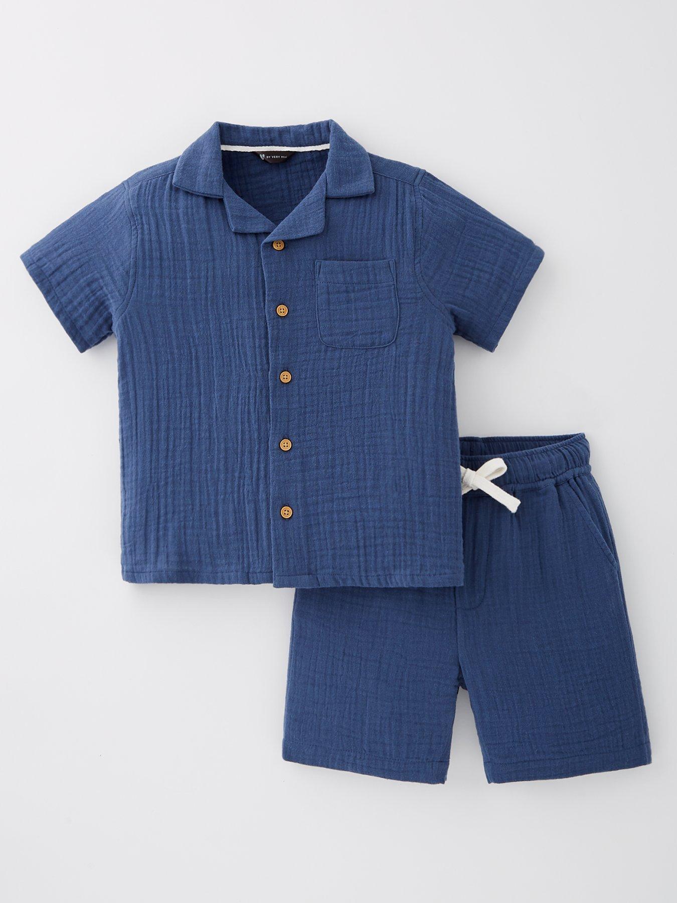 mini-v-by-very-boys-double-gauze-shirt-and-short-set-navy