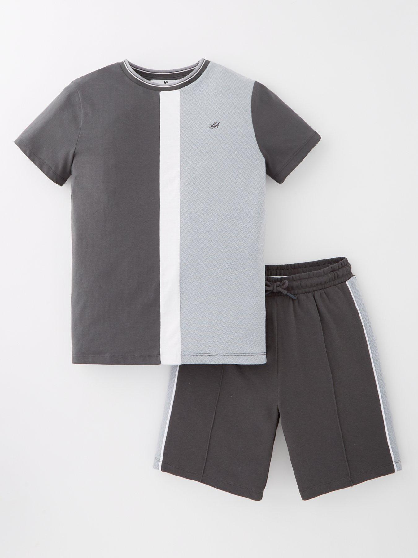 undefined Boys Mono Texture Cut And Sew T-Shirt and Short Set - Multi