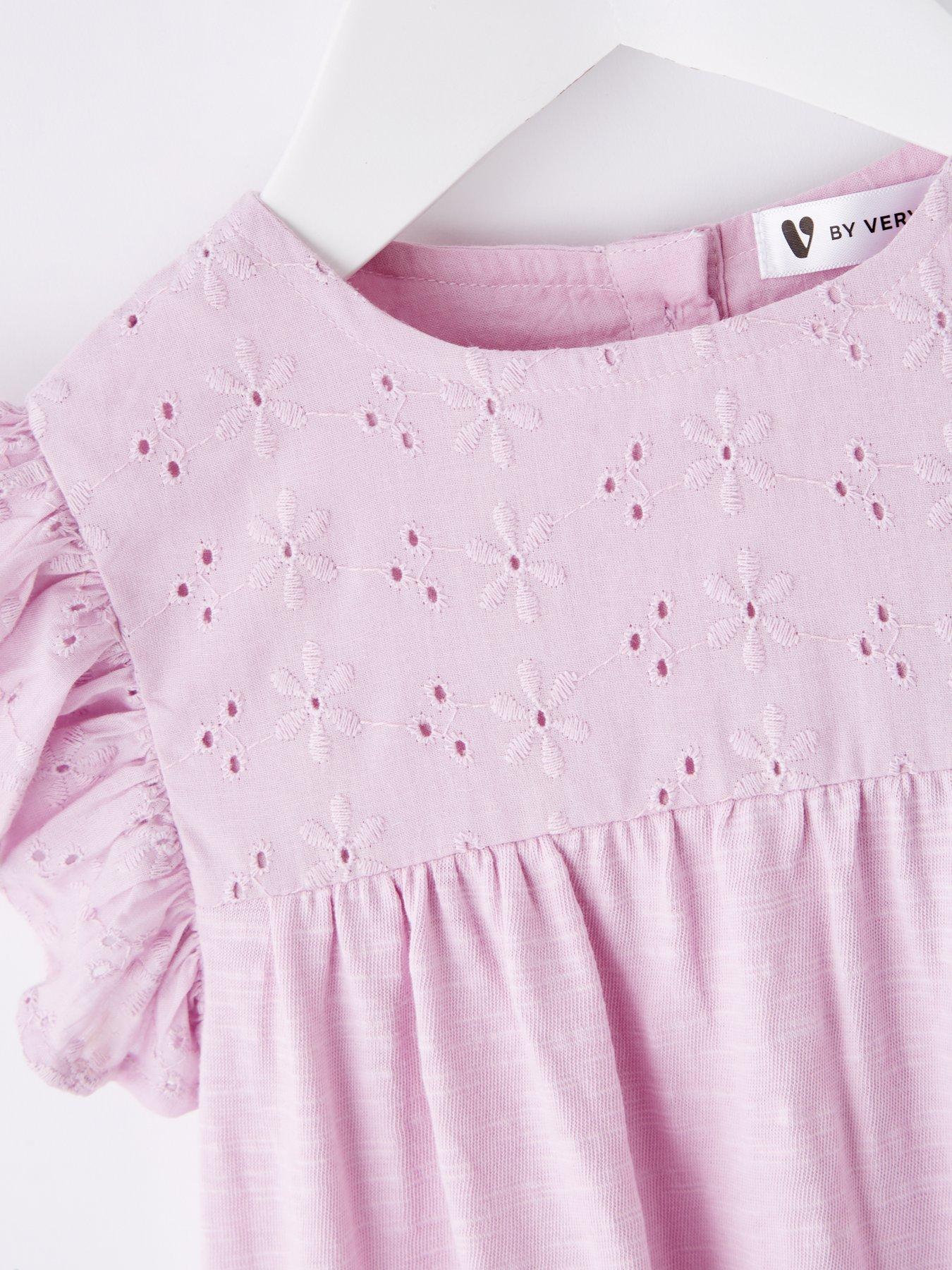  image of mini-v-by-very-girls-slub-jersey-broderie-trim-dress-lilac