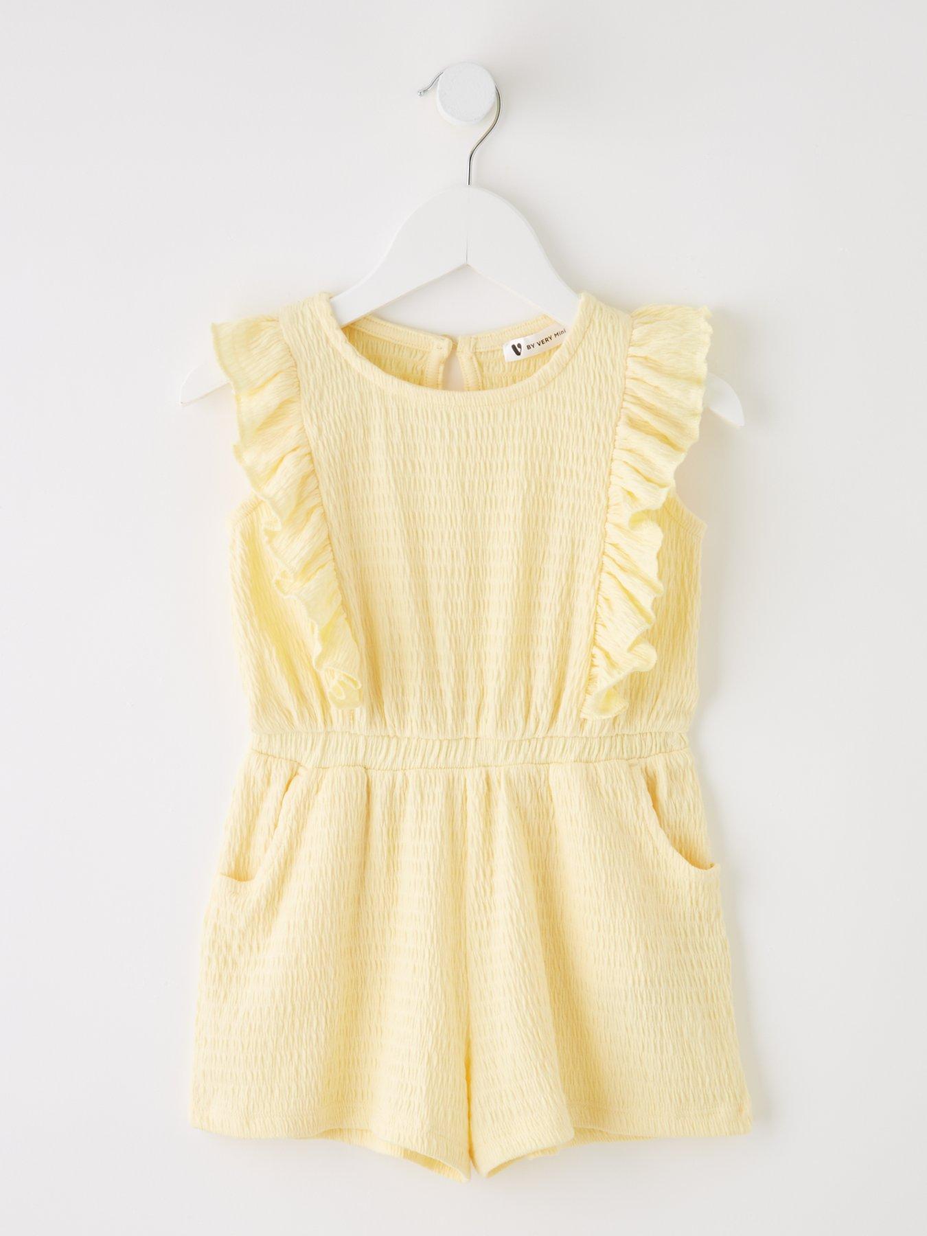 Mini V by Very Girls Textured Frill Playsuit - Lemon