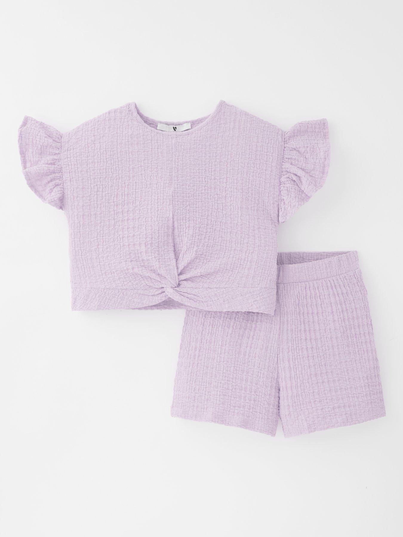undefined Girls Tie Front Top And Short Set - Multi
