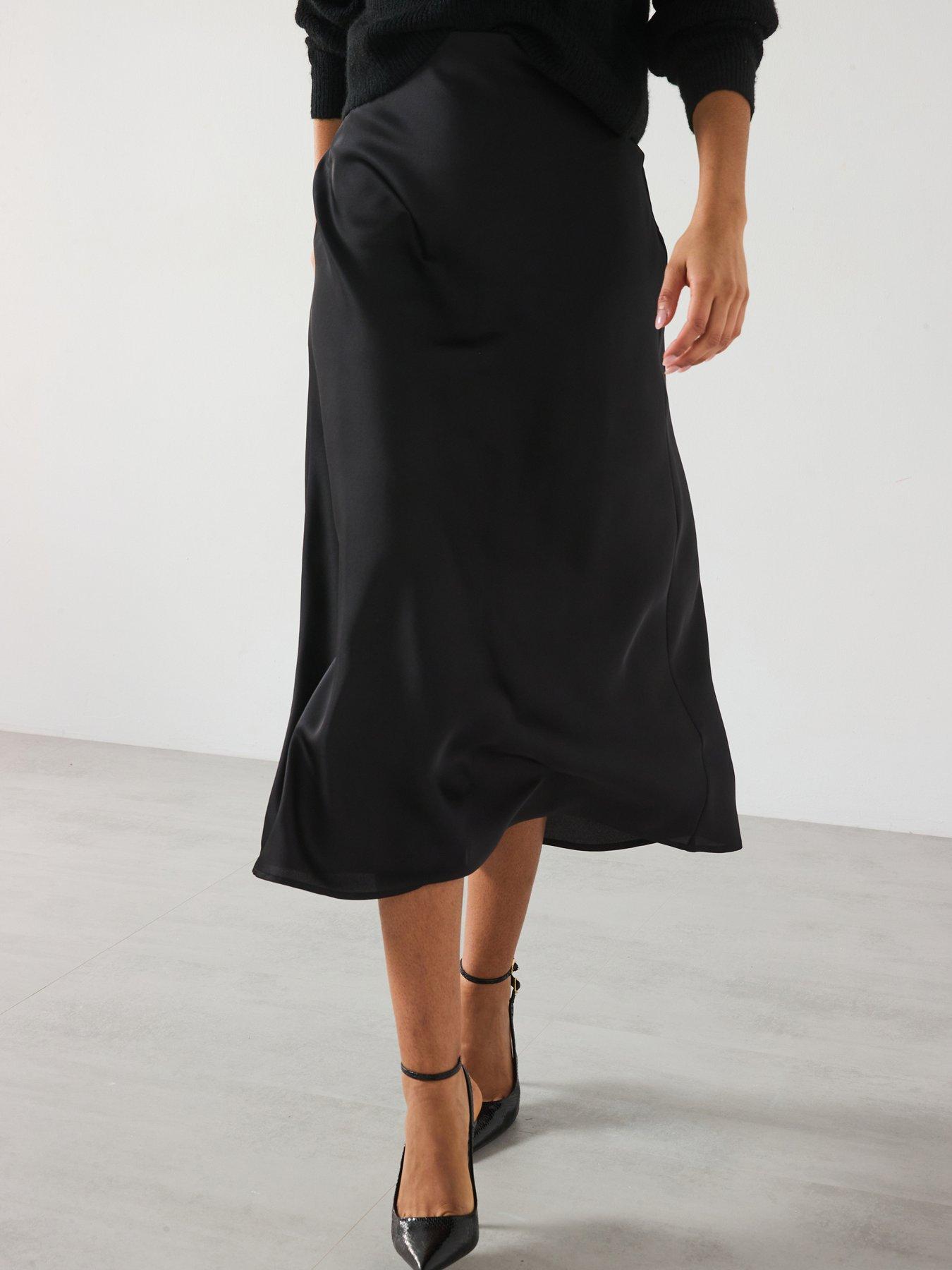 undefined Satin Midi Skirt - Black