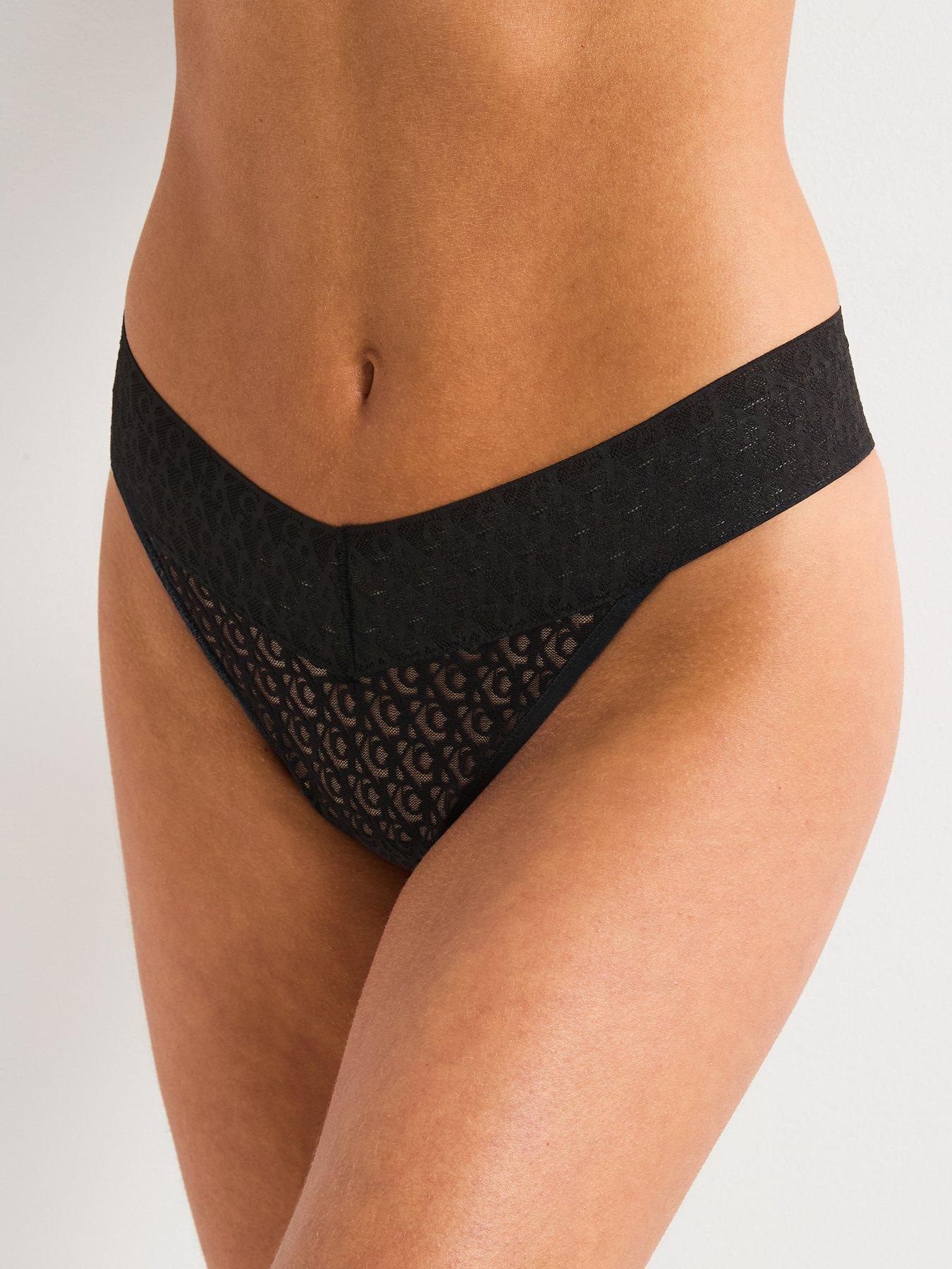 Image 1 of 3 of Calvin Klein Icon Logo Lace Thong - Black