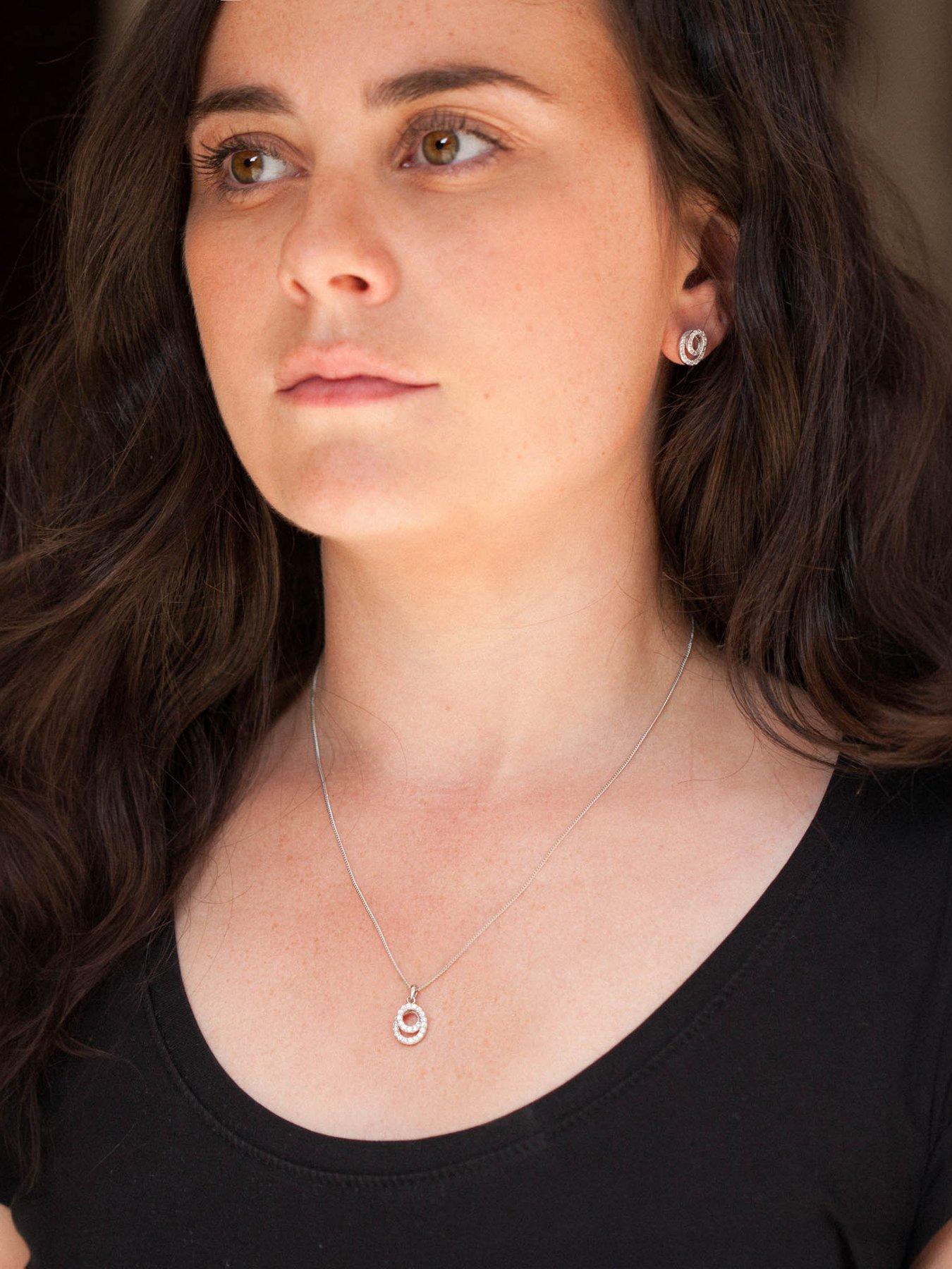 Image 2 of 6 of The Love Collection Sterling Silver Swirl CZ Crystal Stud Earrings and Pendant With Chain