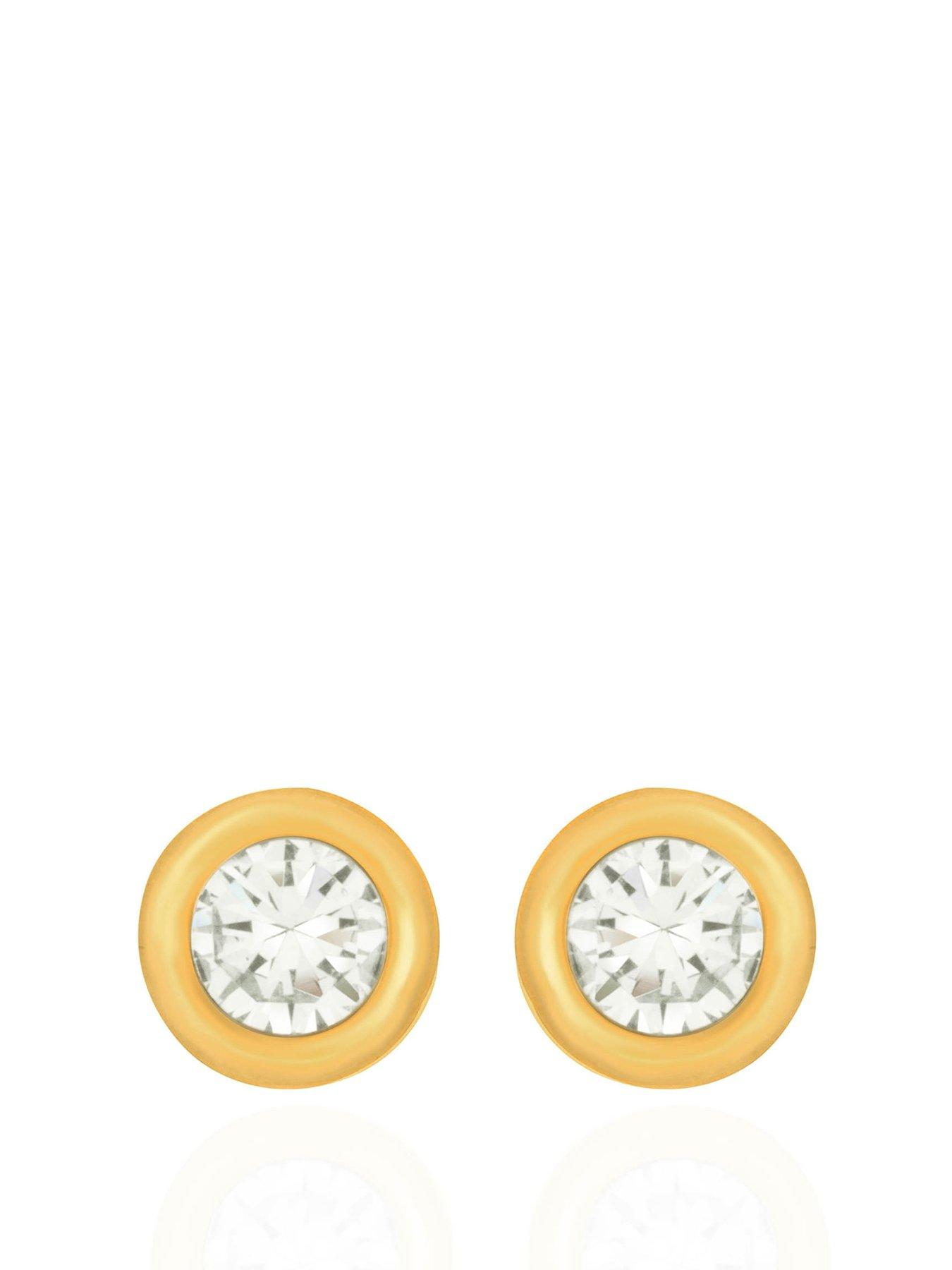 undefined 9ct Gold 7mm Round CZ Rubover Stud Earrings