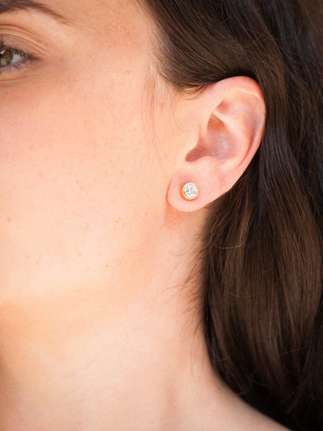 Image 2 of 4 of The Love Collection 9ct Gold 7mm Round CZ Rubover Stud Earrings