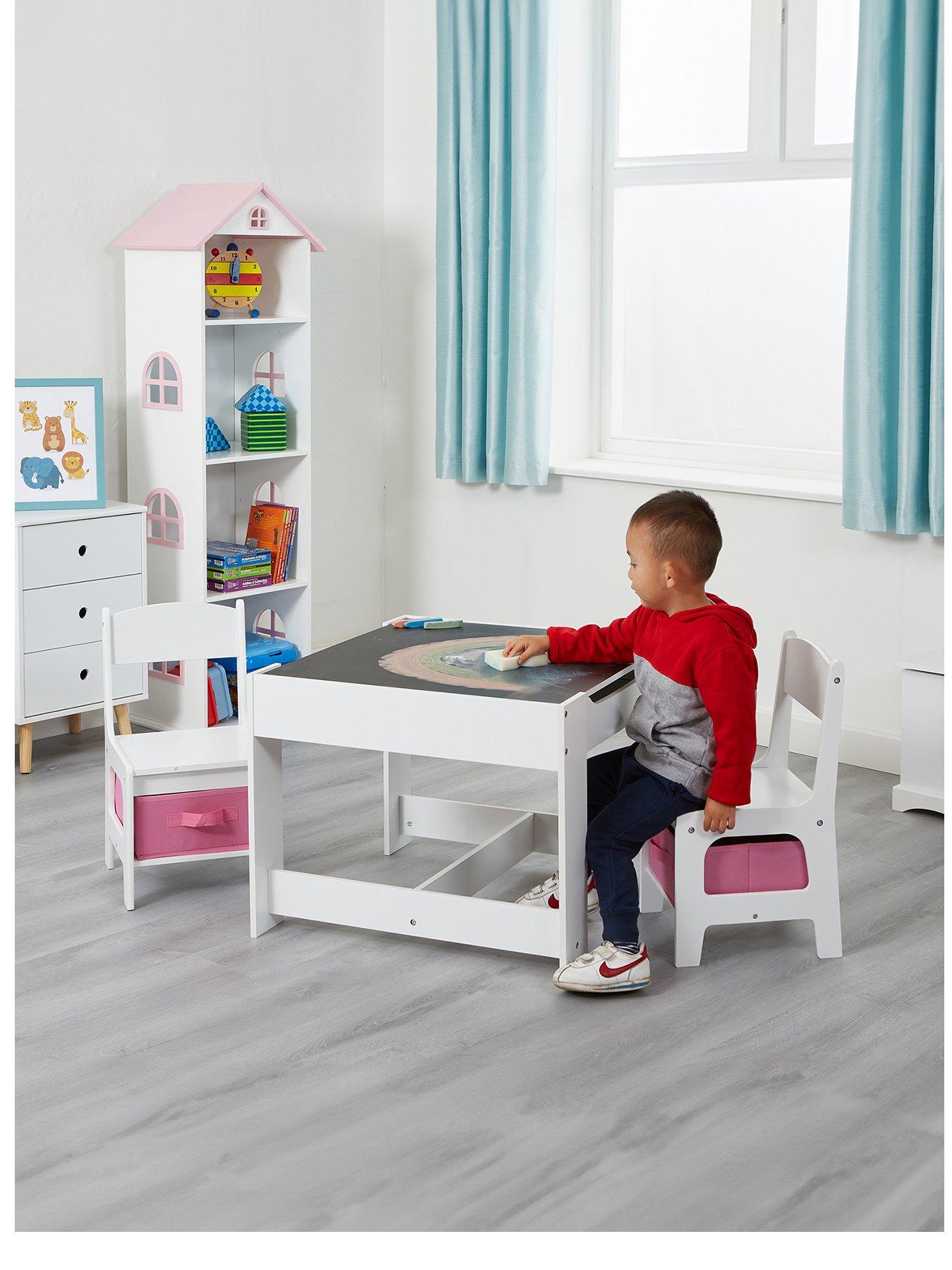 undefined White Table and Chairs with Pink Storage Bins
