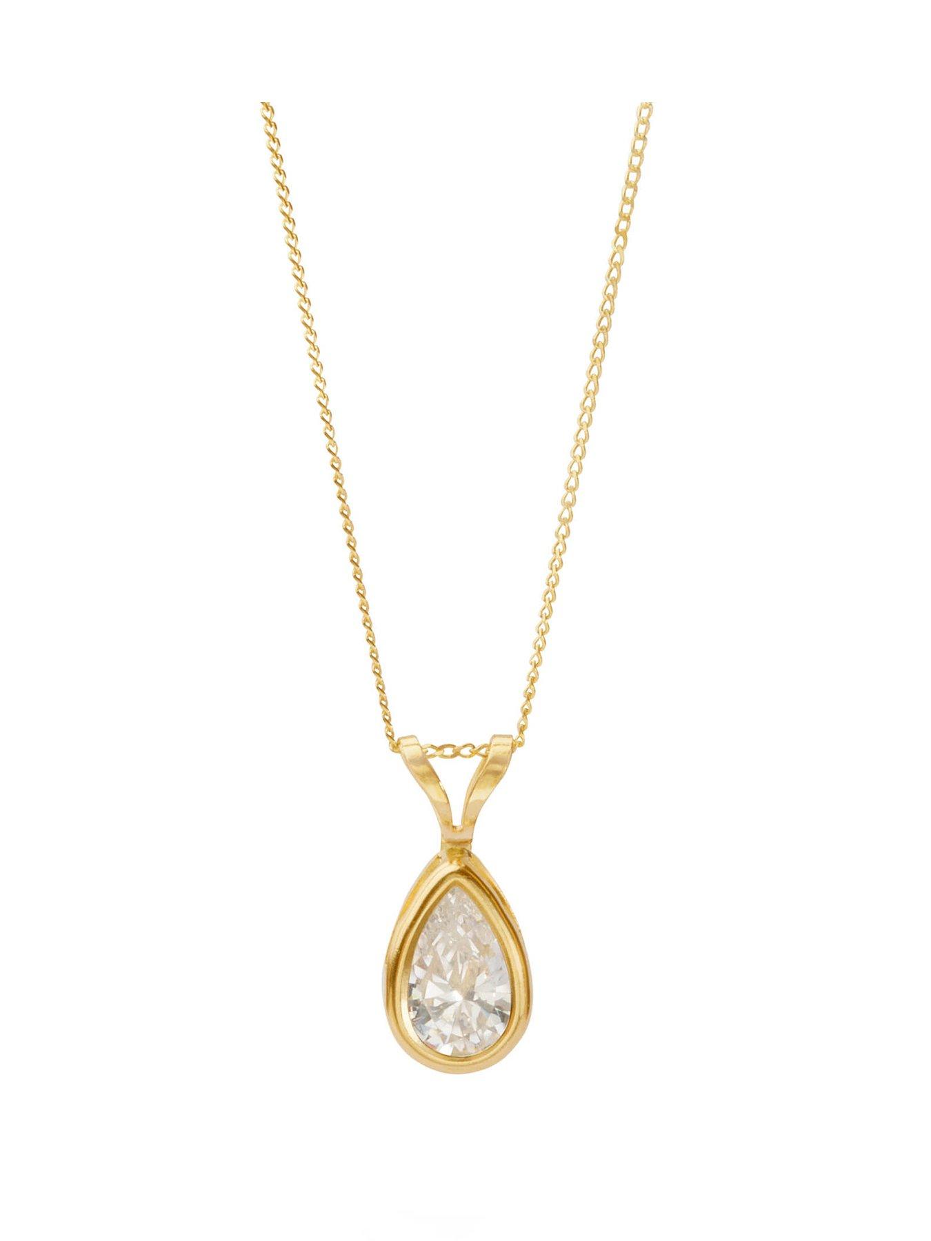 the-love-collection-9ct-gold-cz-teardrop-rubover-pendant-with-curb-chain