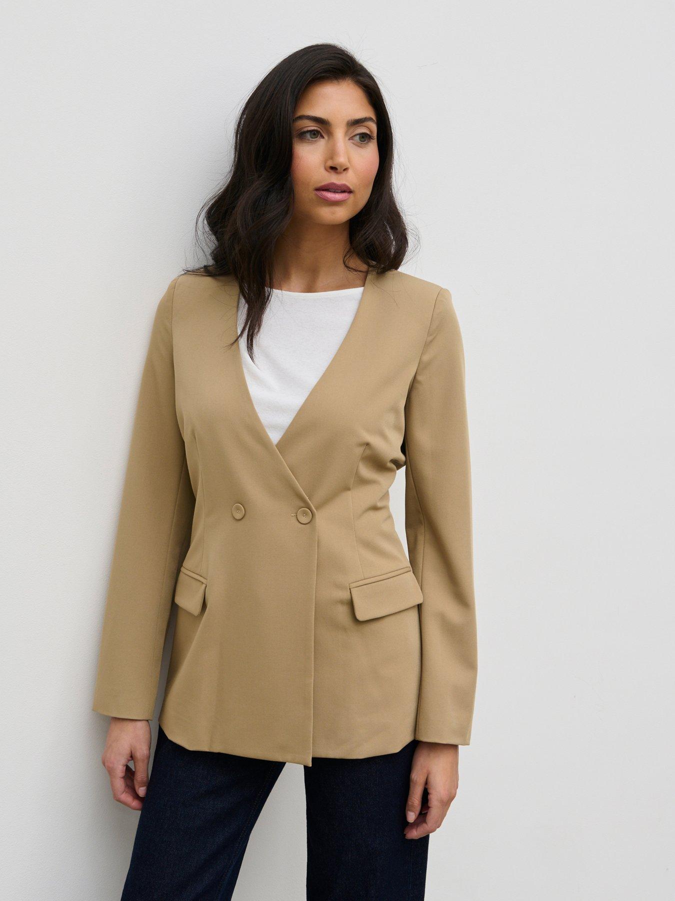 undefined Jean Collarless Blazer - Camel - Beige