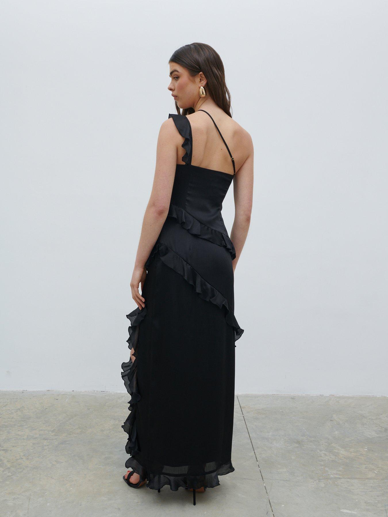  image of pretty-lavish-sabina-ruffle-one-shoulder-maxi-dress-black