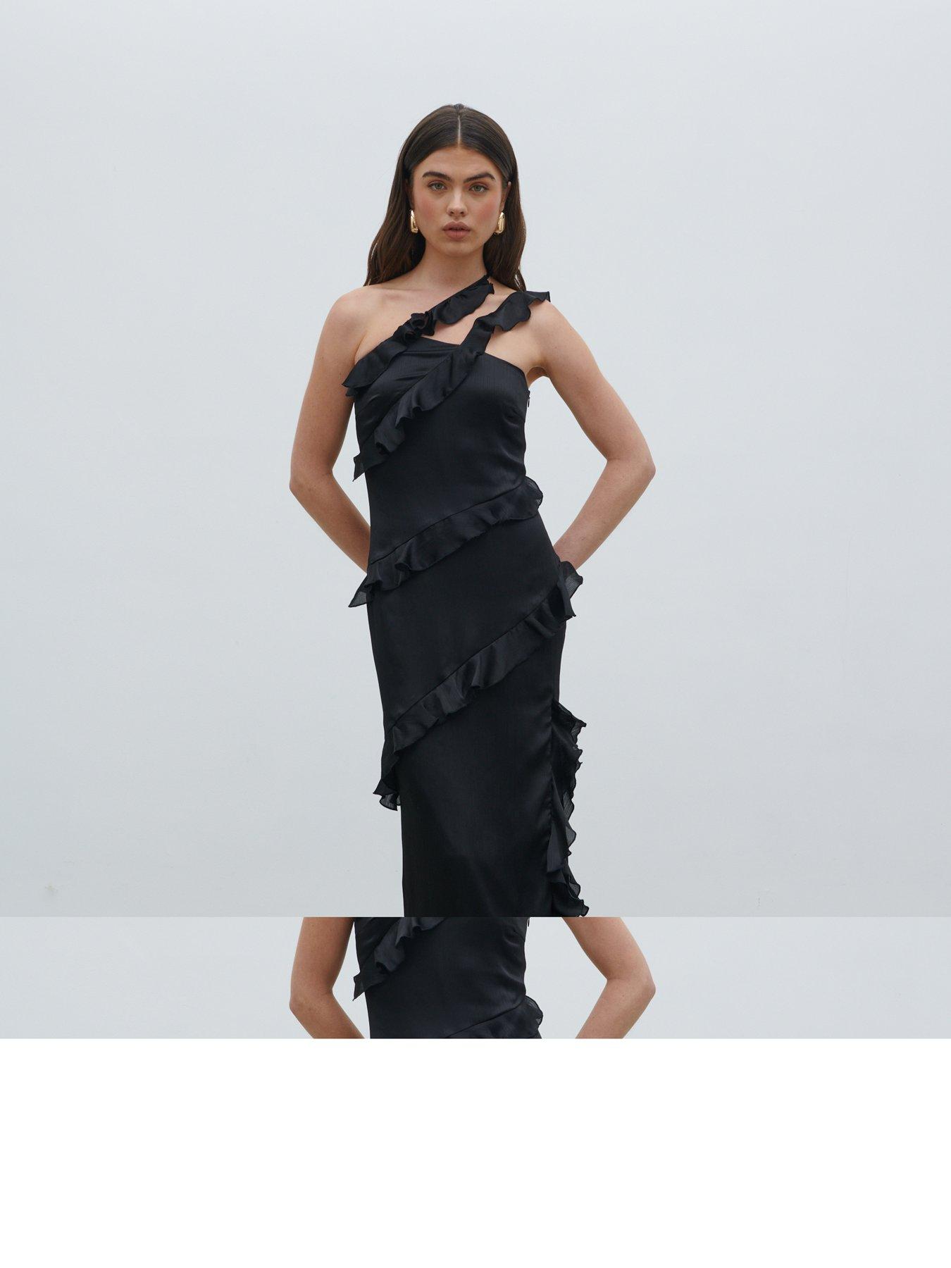  image of pretty-lavish-sabina-ruffle-one-shoulder-maxi-dress-black