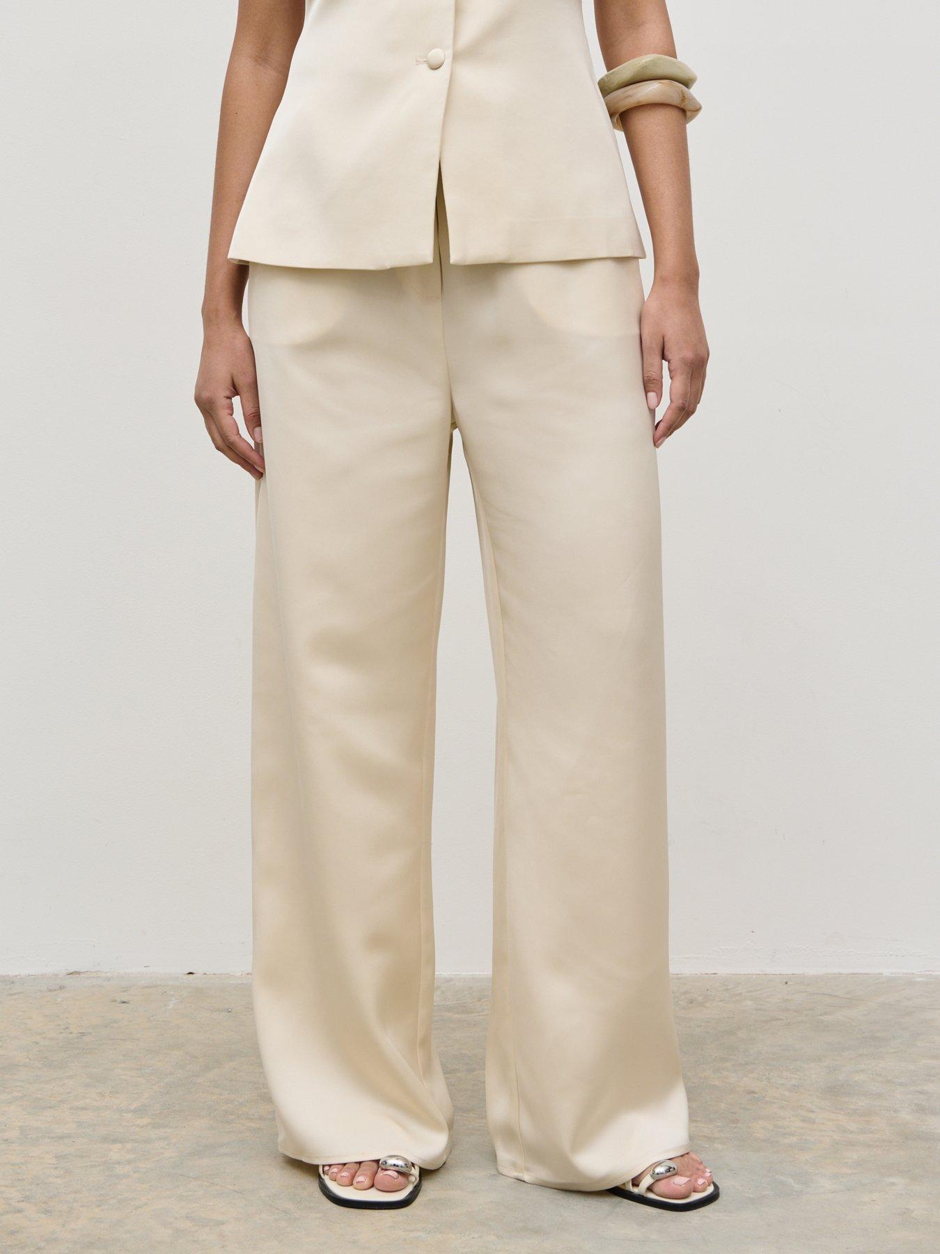  image of pretty-lavish-breya-satin-drawstring-trouser-cream