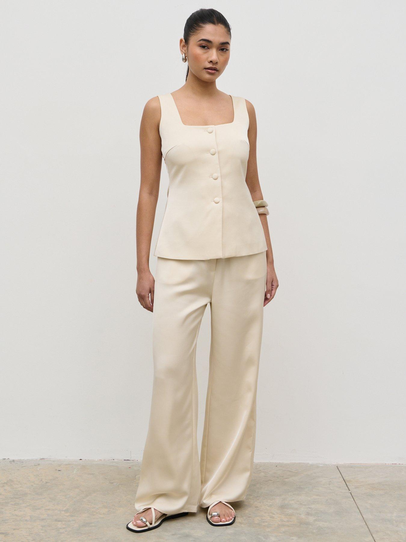  image of pretty-lavish-breya-satin-drawstring-trouser-cream