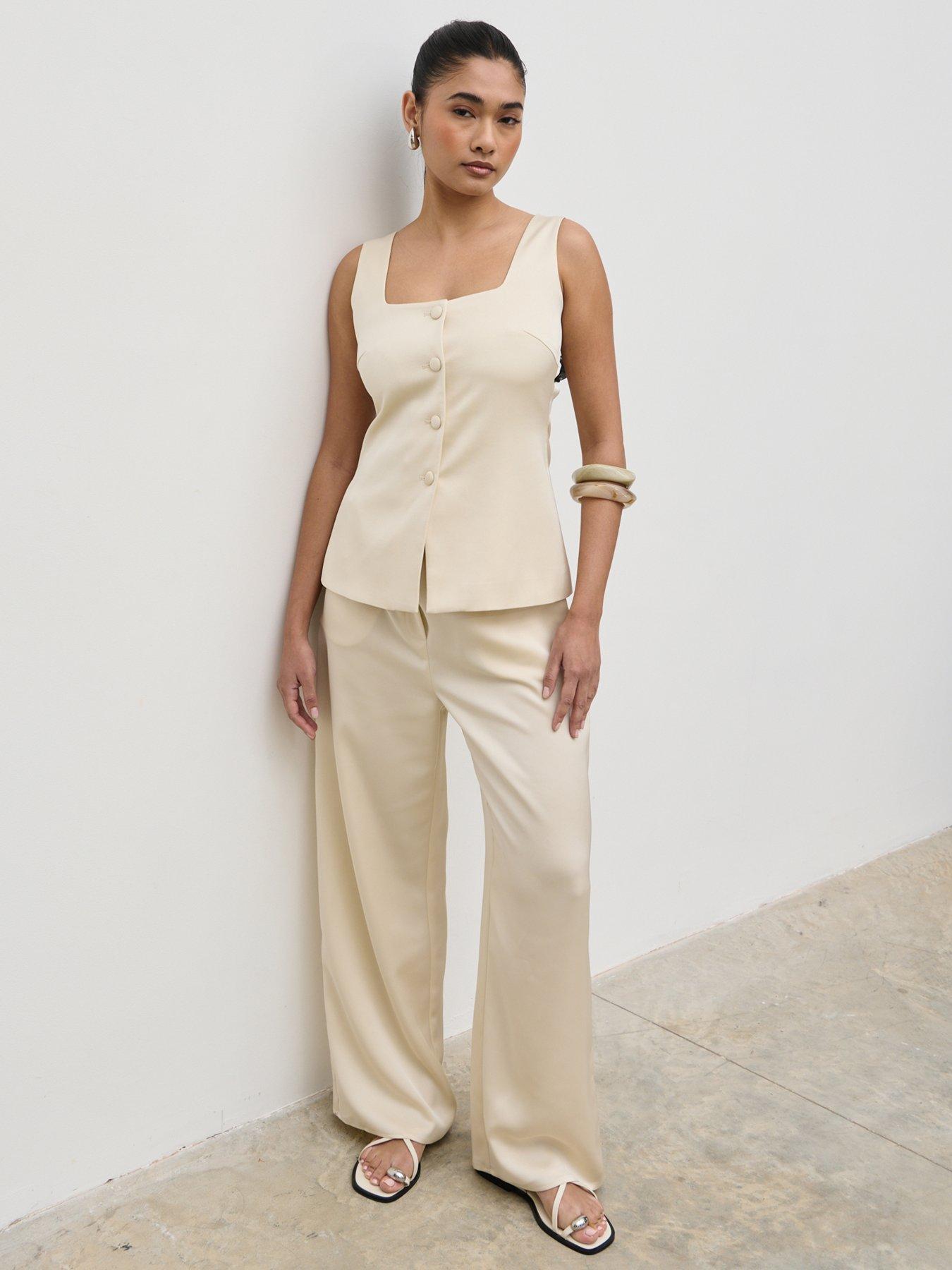  image of pretty-lavish-breya-satin-drawstring-trouser-cream