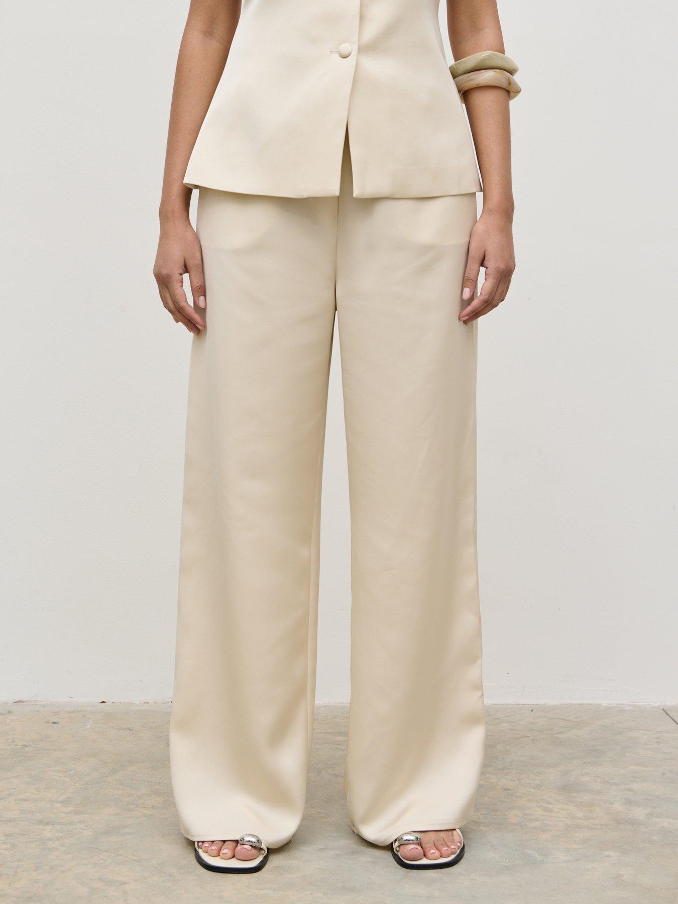  image of pretty-lavish-breya-satin-drawstring-trouser-cream