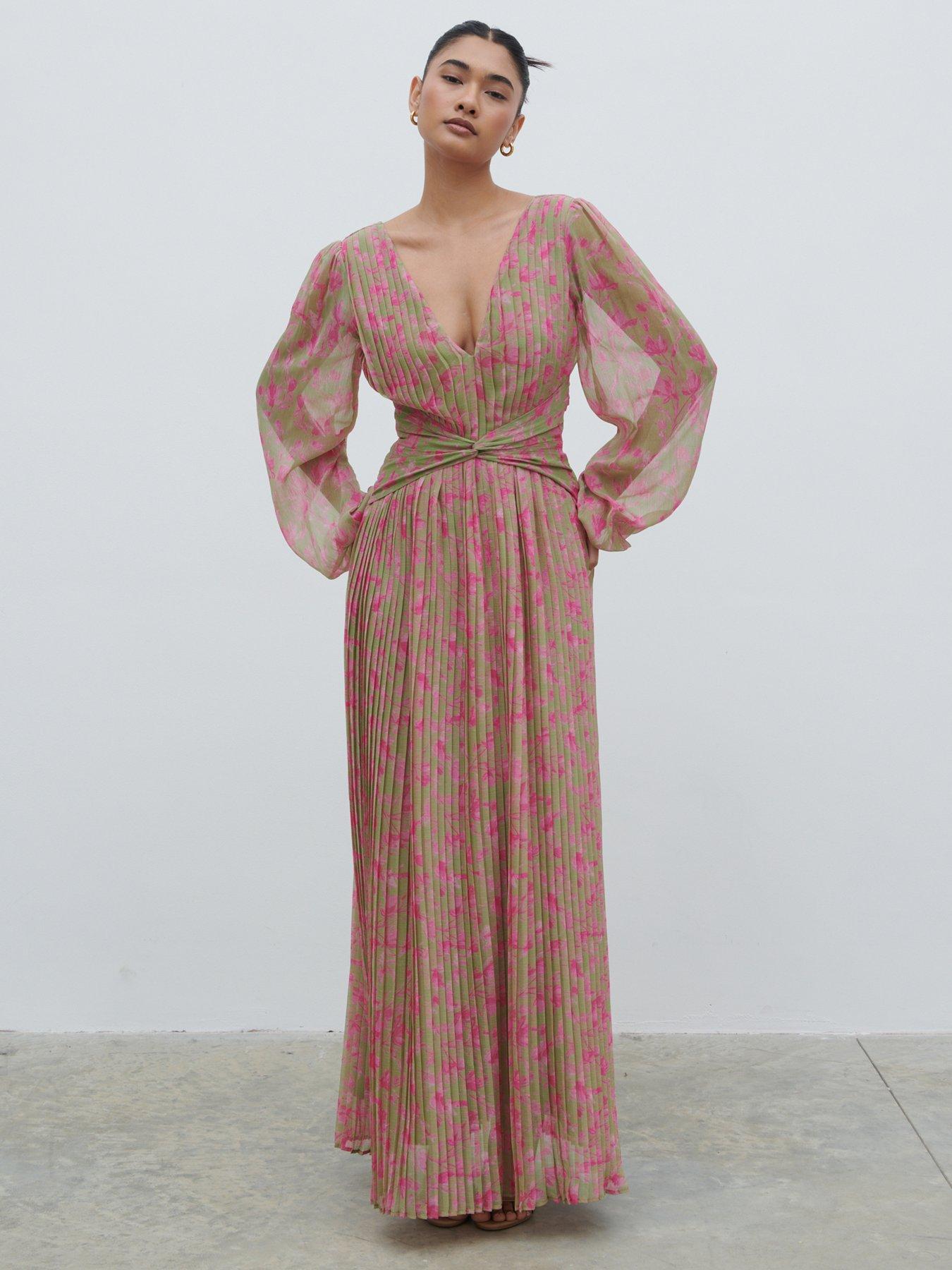  image of pretty-lavish-jade-floral-pleated-maxi-dress-multi