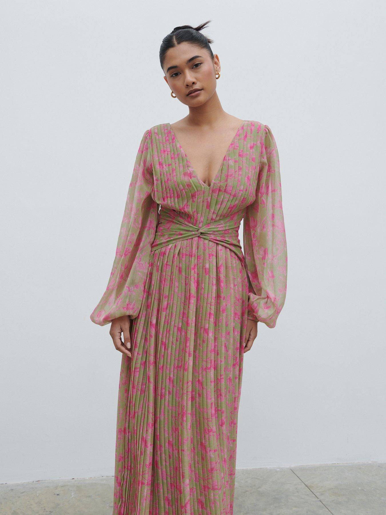  image of pretty-lavish-jade-floral-pleated-maxi-dress-multi