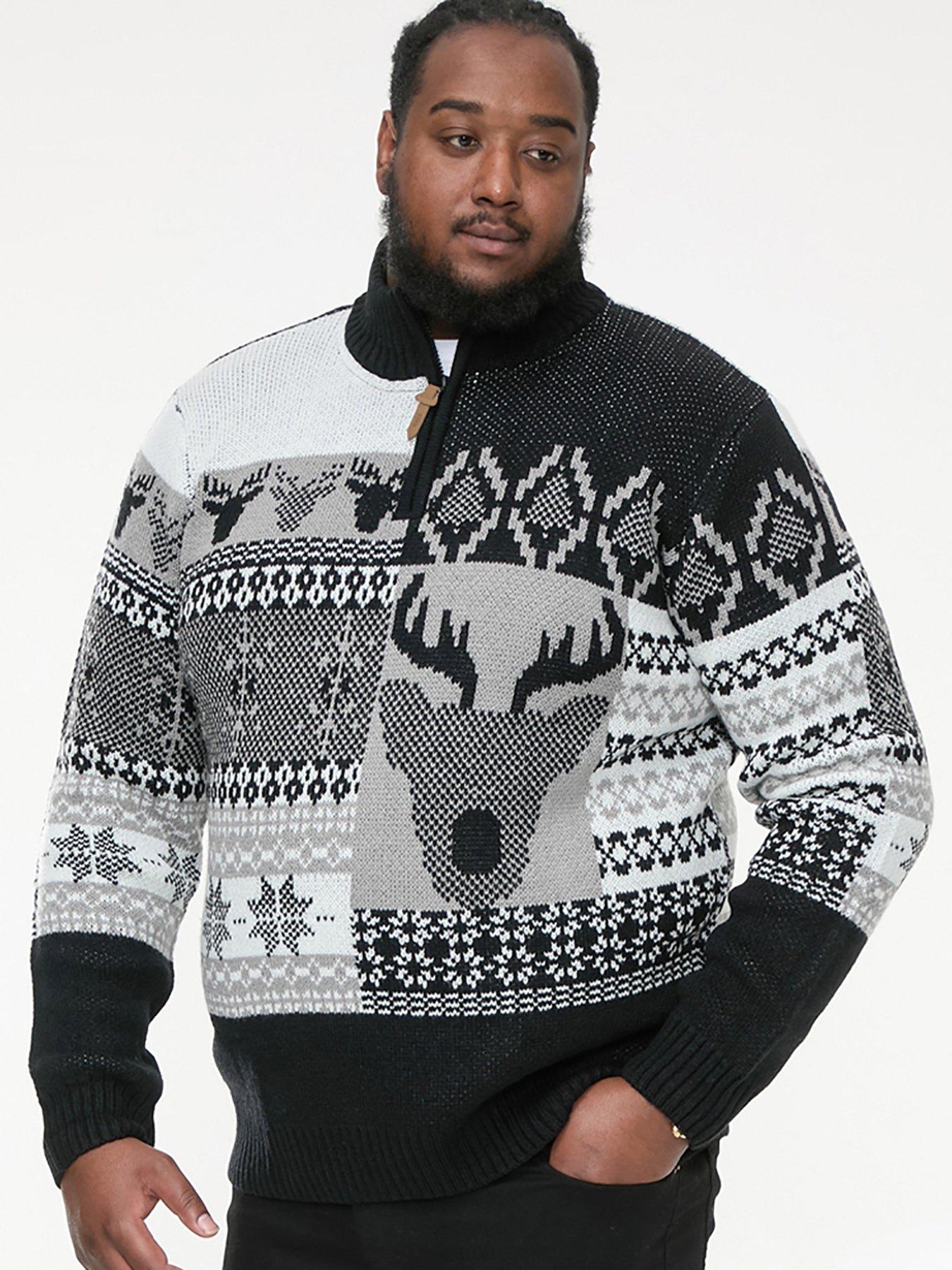 undefined Icicle 1/4 Zip Knitted Christmas Jumper With Stag - Black